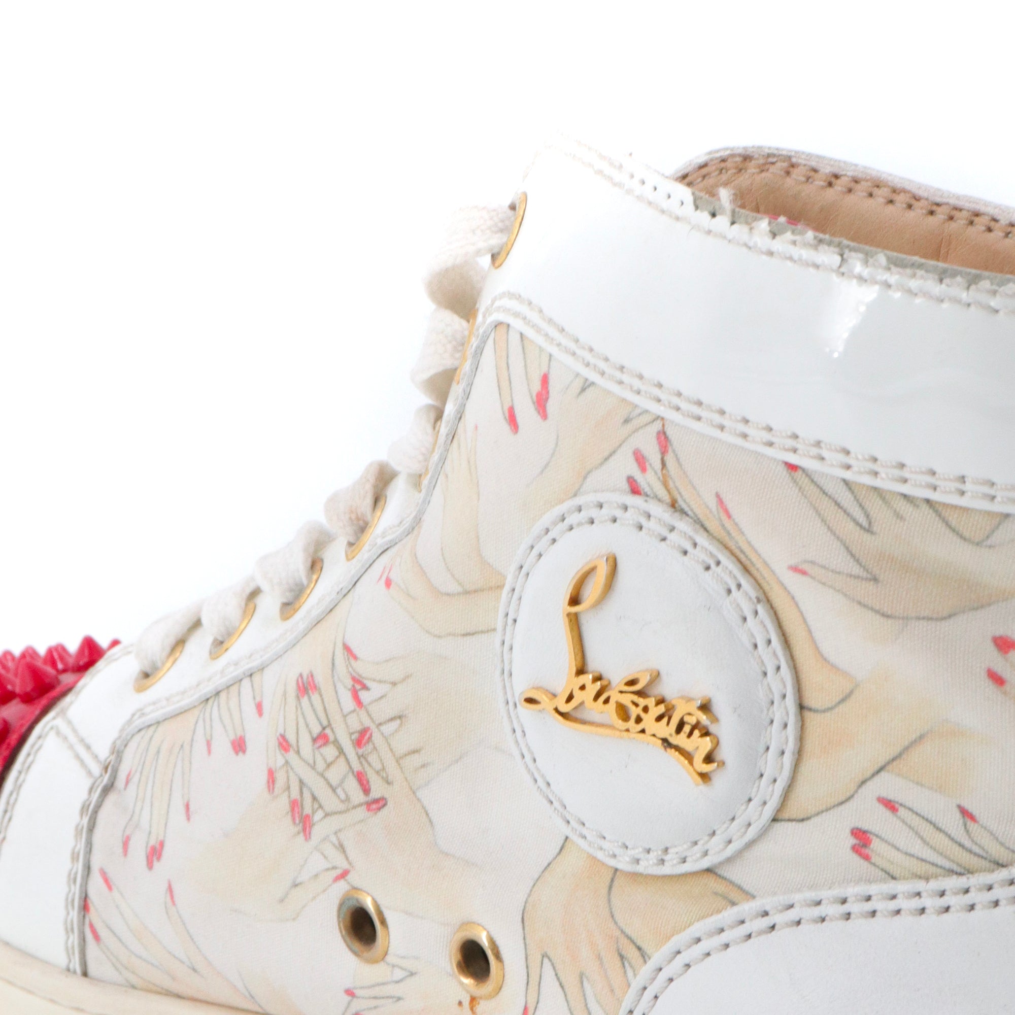 LOUBOUTIN - Lou Spikes Louboutin high-top sneakers in white and red leather (T38)
