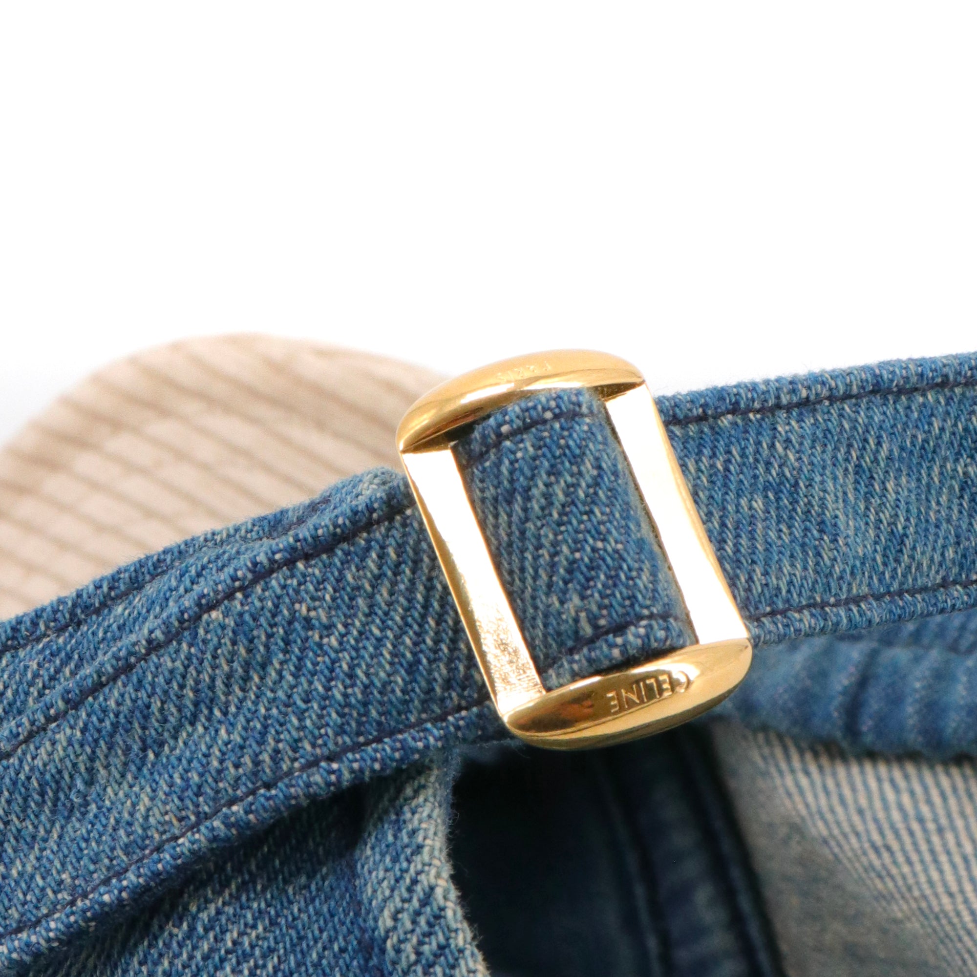 CELINE - Celine Triomphe Baseball Cap in beige denim and velvet (L)