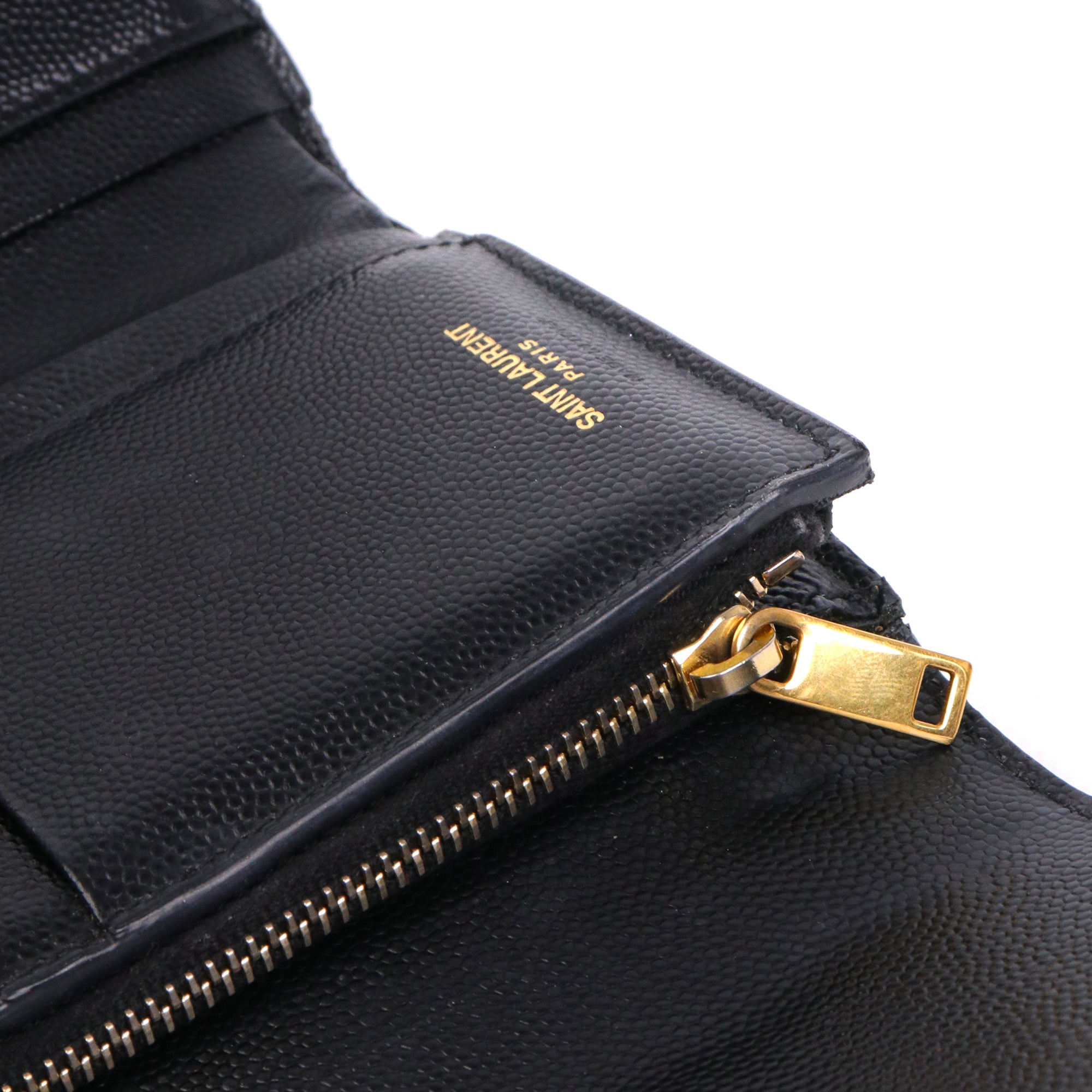 SAINT LAURENT - Portefeuille Cassandre Compact Saint Laurent en cuir grainé noir