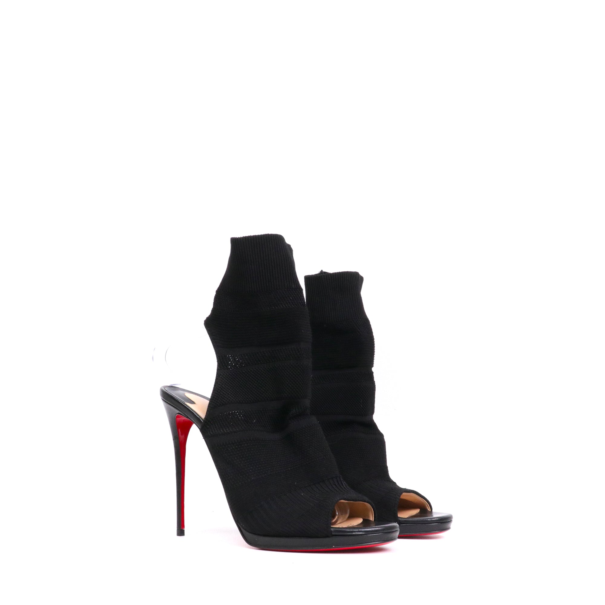 LOUBOUTIN - Bottines Cheminene Louboutin en maille noire (T40,5)