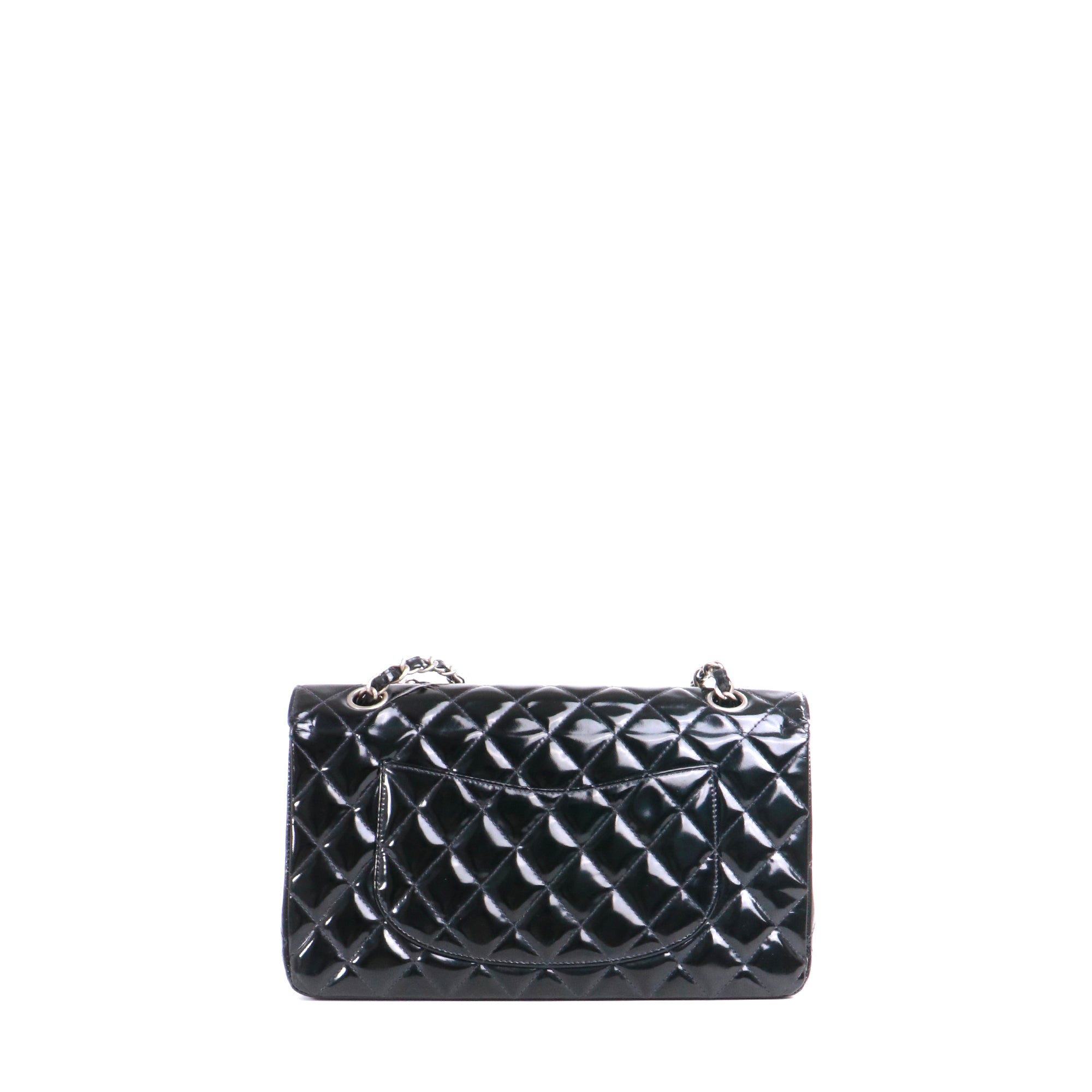 CHANEL - Sac à main Timeless 25 double flap Chanel en cuir matelassé noir verni