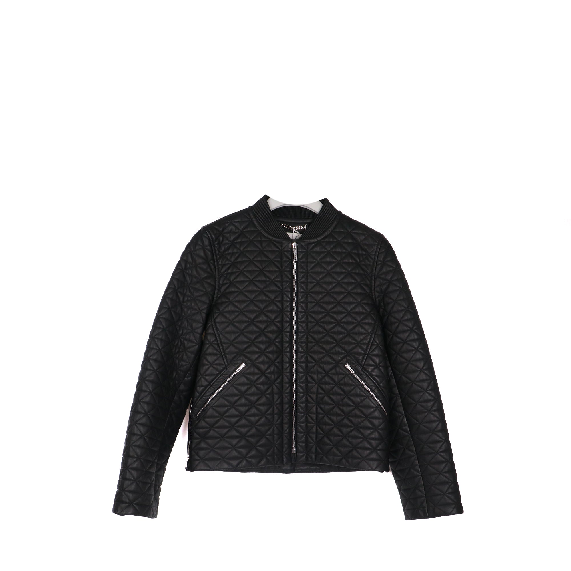 HERMÈS - Blouson Hermès en cuir matelassé noir (T34)