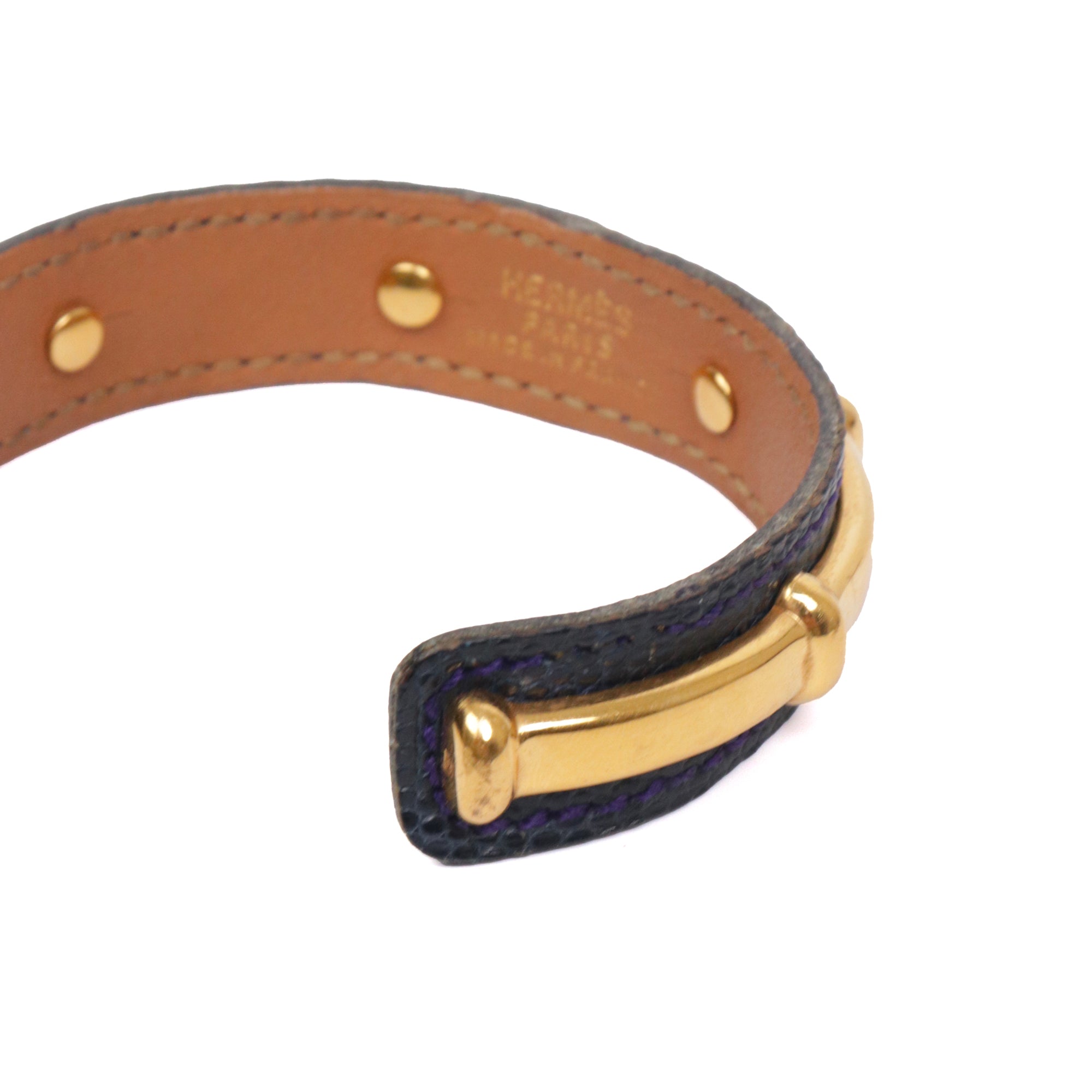 HERMÈS - Hermes Collier de Chien Bracelet in Pink Alligator Leather (T2)