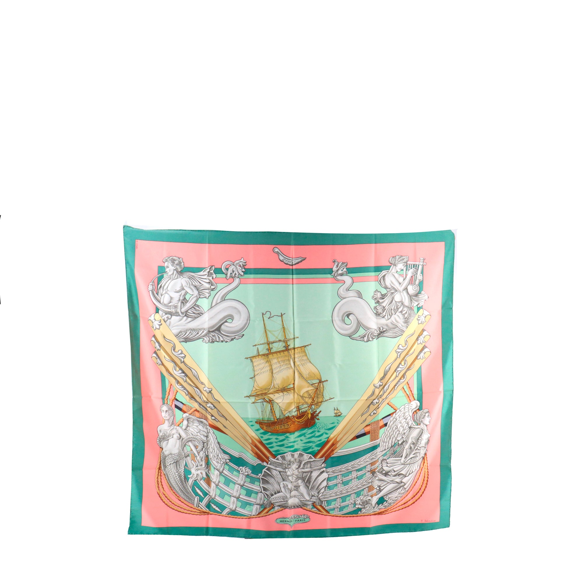 HERMÈS - Carré 90 Zéphir Hermès en soie verte