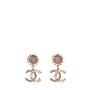CHANEL - CC Chanel hoop earrings with champagne-colored rhinestones