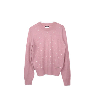 CHANEL - Pull Chanel en mohair rose orné de perles (T44)