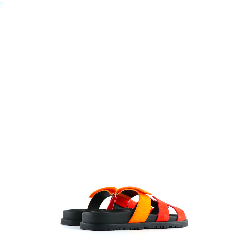 HERMÈS - Chypre sandals in red and orange suede (T36.5)