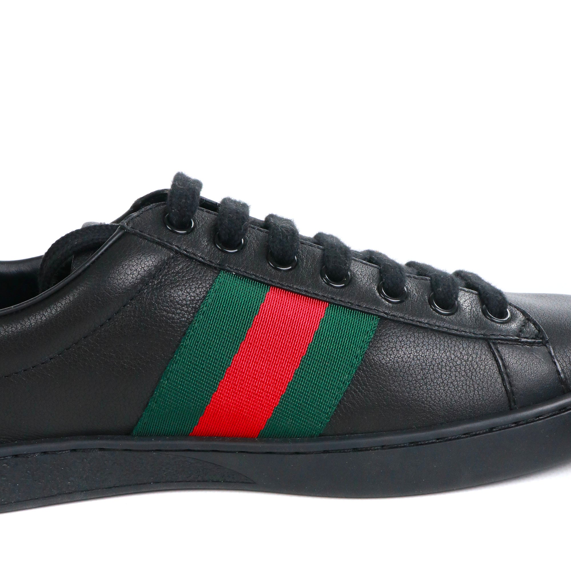 GUCCI - Sneakers Ace Gucci en cuir noir et bande web (T42)