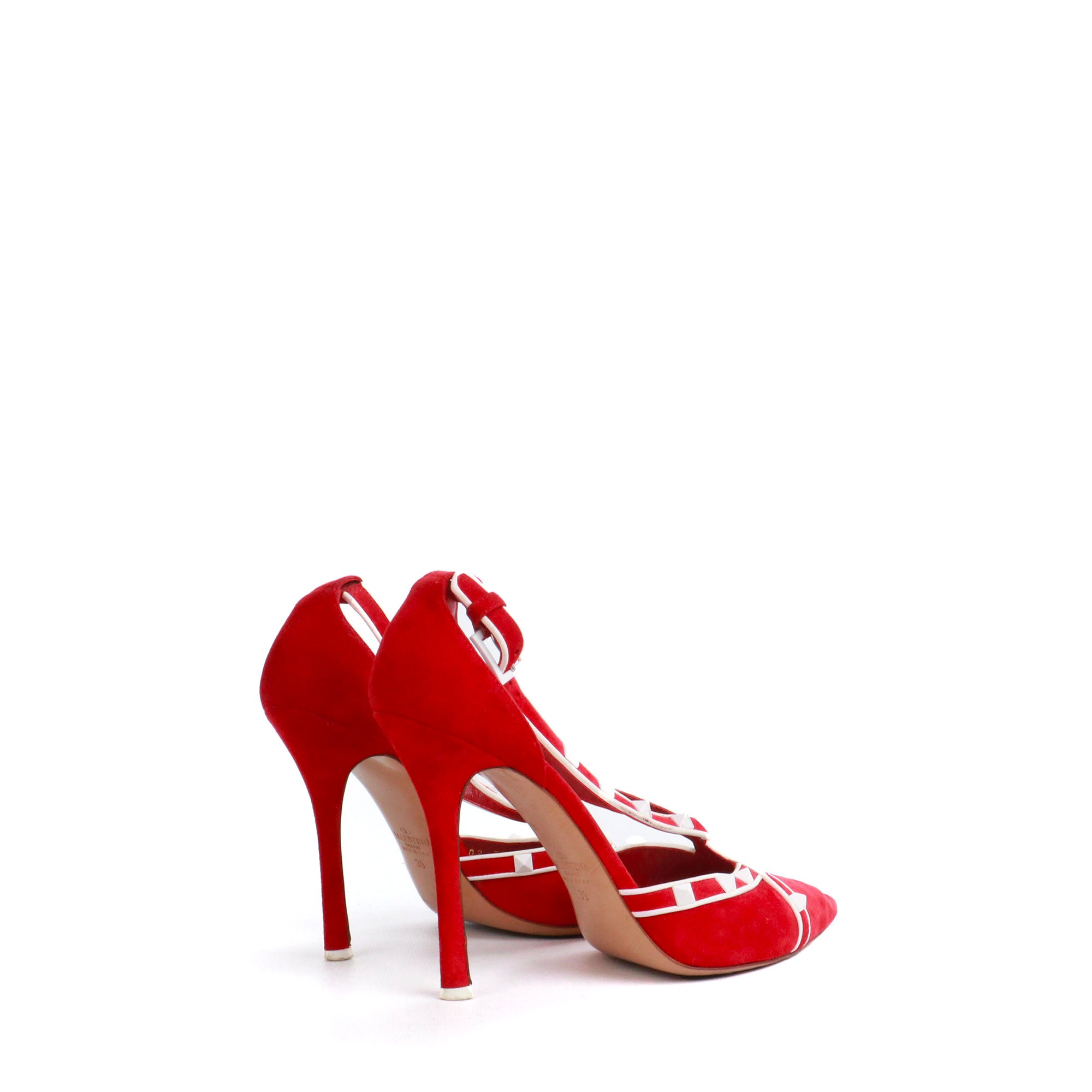 VALENTINO - Rockstud sandals in black leather and ostrich feathers (T41.5)