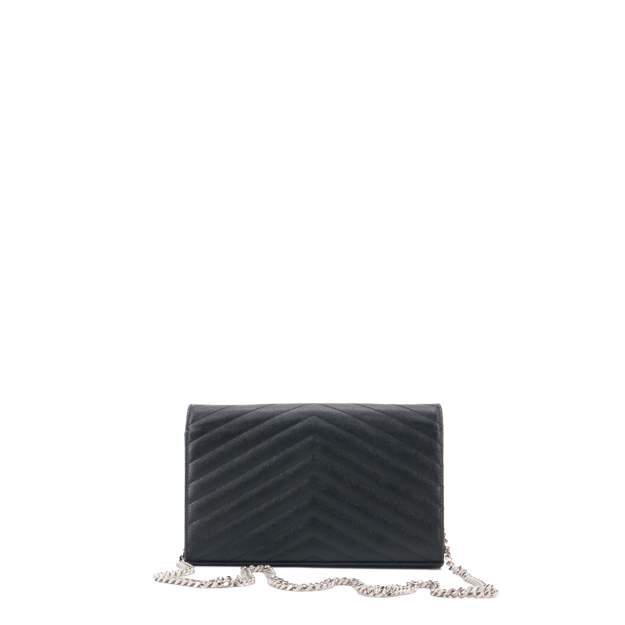 SAINT LAURENT - Sac à bandoulière Wallet on chain Cassandre Saint Laurent cuir grainé chevron noir
