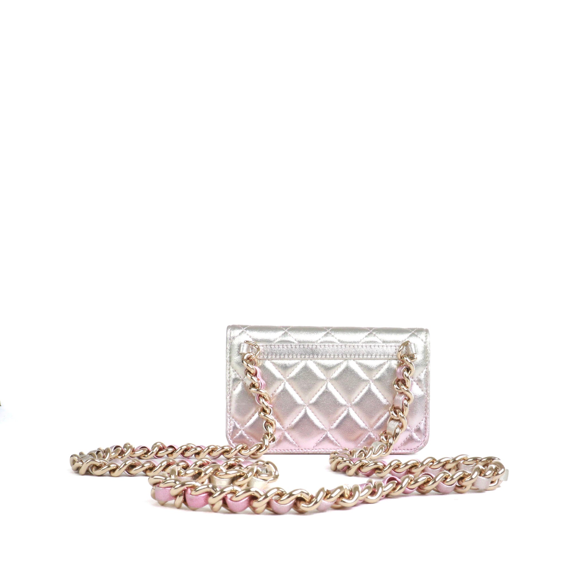 CHANEL - Wallet on chain mini Chanel en cuir argenté dégradé violet bleu