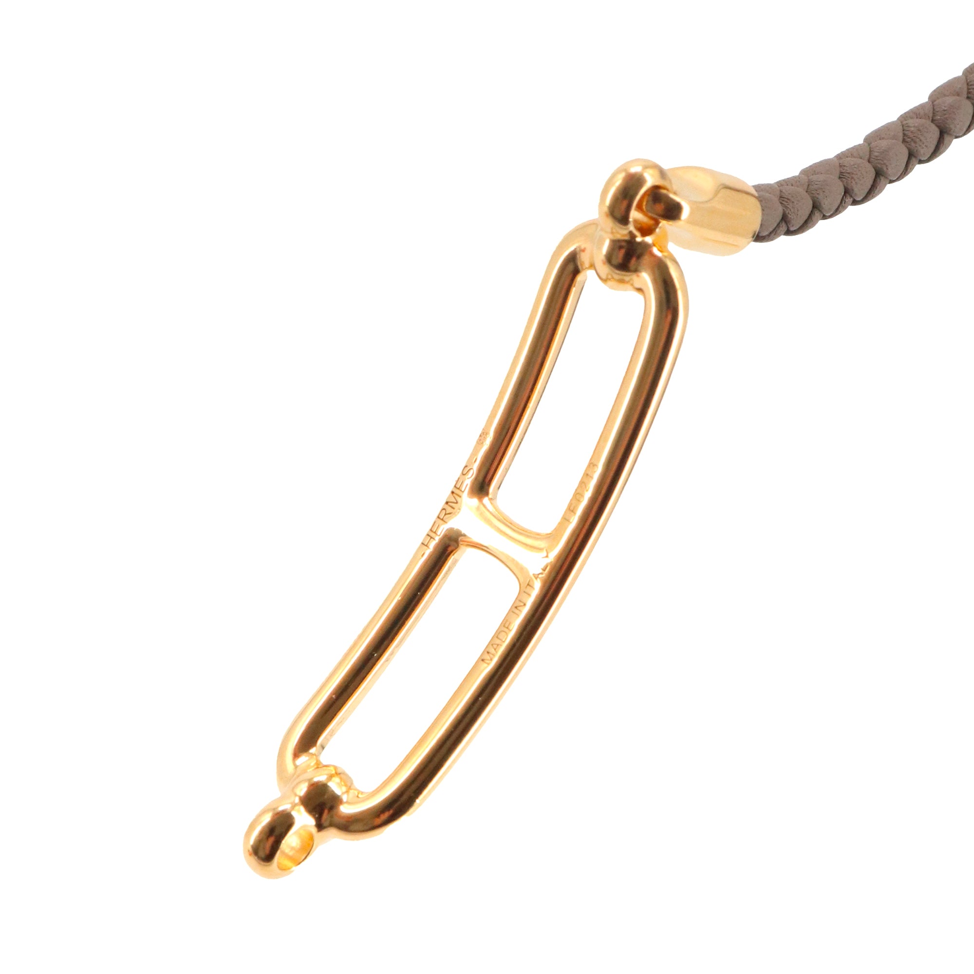 HERMÈS - Bracelet Roulis double tour Hermès en cuir tressé étoupe (T1)