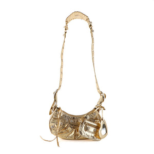 BALENCIAGA - Cagole XS rhinestone shoulder bag in gold leather