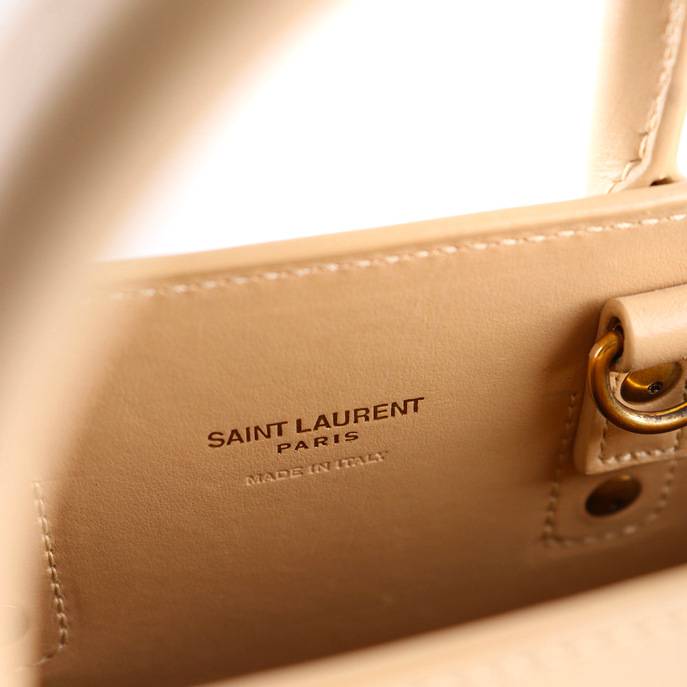 SAINT LAURENT - Sac de jour nano en cuir lisse beige