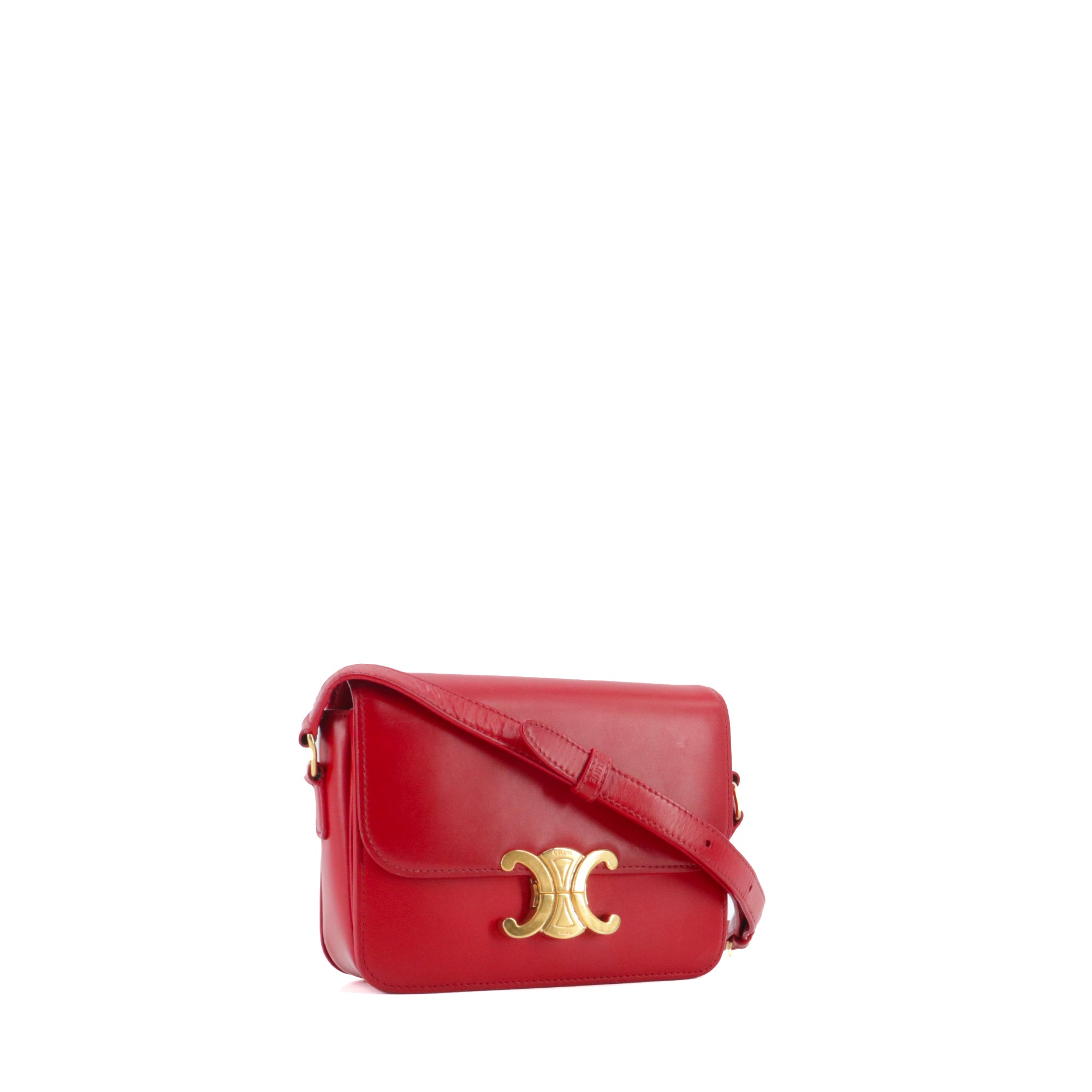 CELINE - Sac à bandoulière Triomphe teen Celine en cuir box rouge