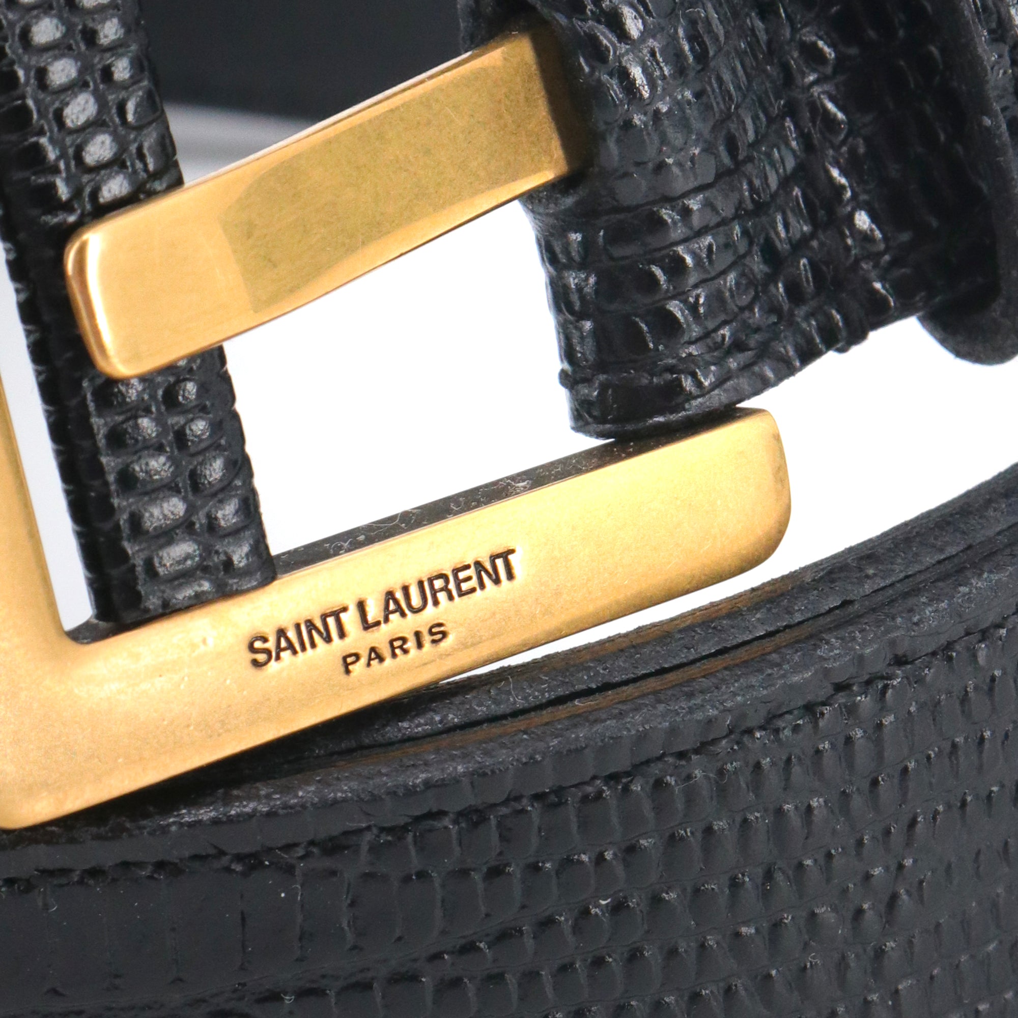 SAINT LAURENT - Ceinture à boucle carrée Saint Laurent en cuir embossé phyton (T85)