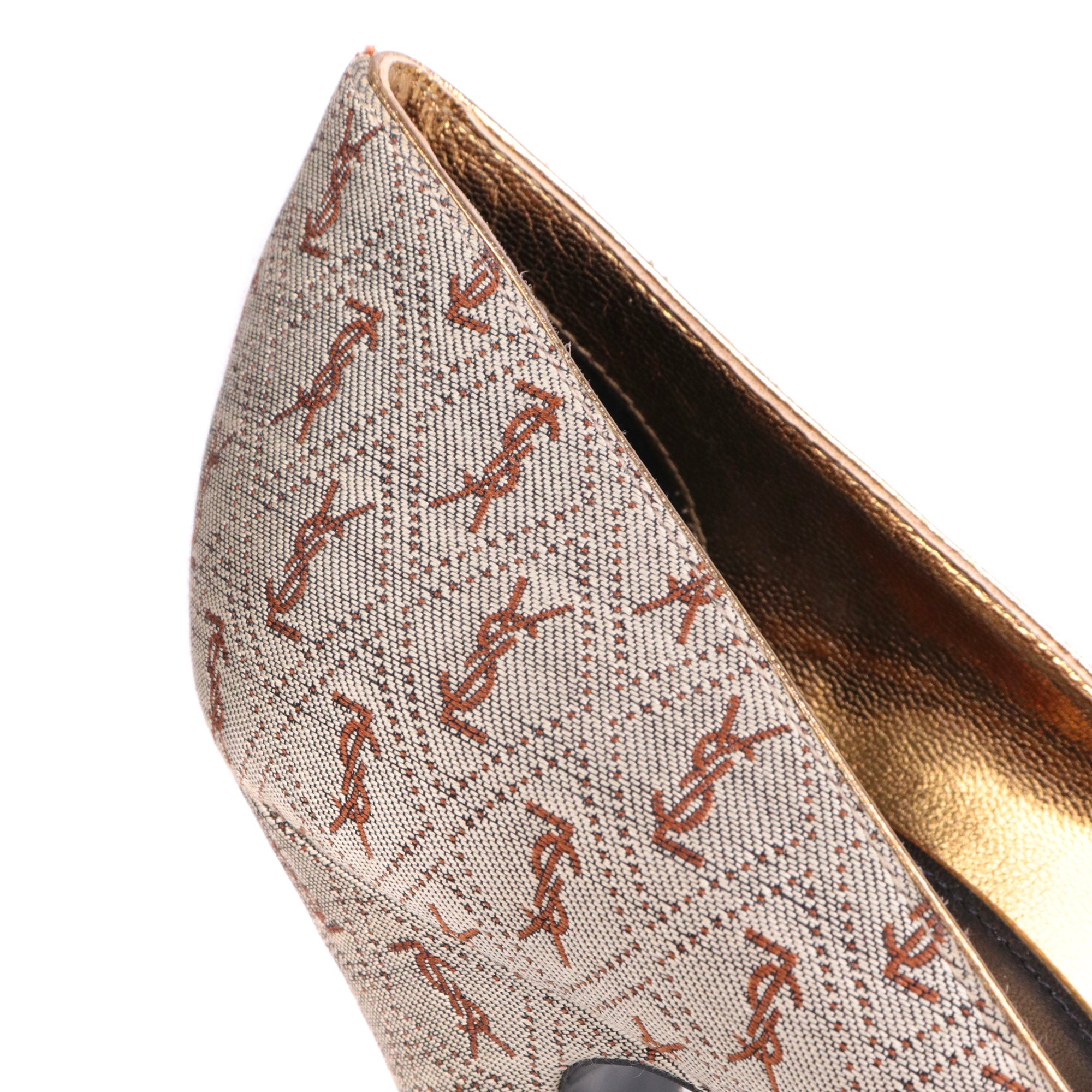 SAINT LAURENT - Escarpins à talon Saint Laurent en toile monogrammée marron (T40)