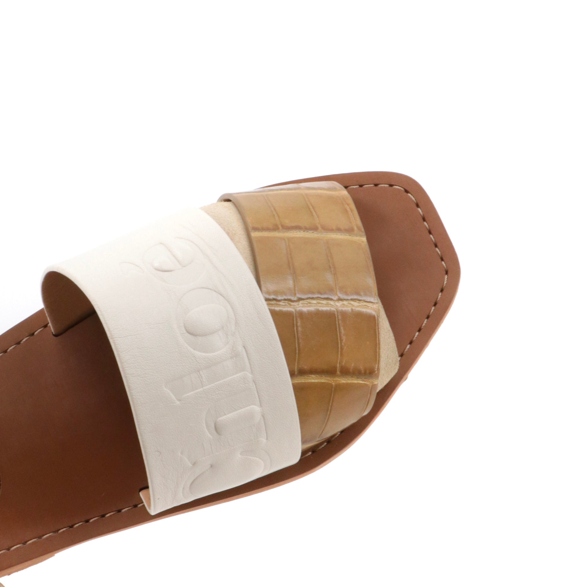 CHLOÉ - Sandales Woody Chloé en cuir blanc et kaki (T35)