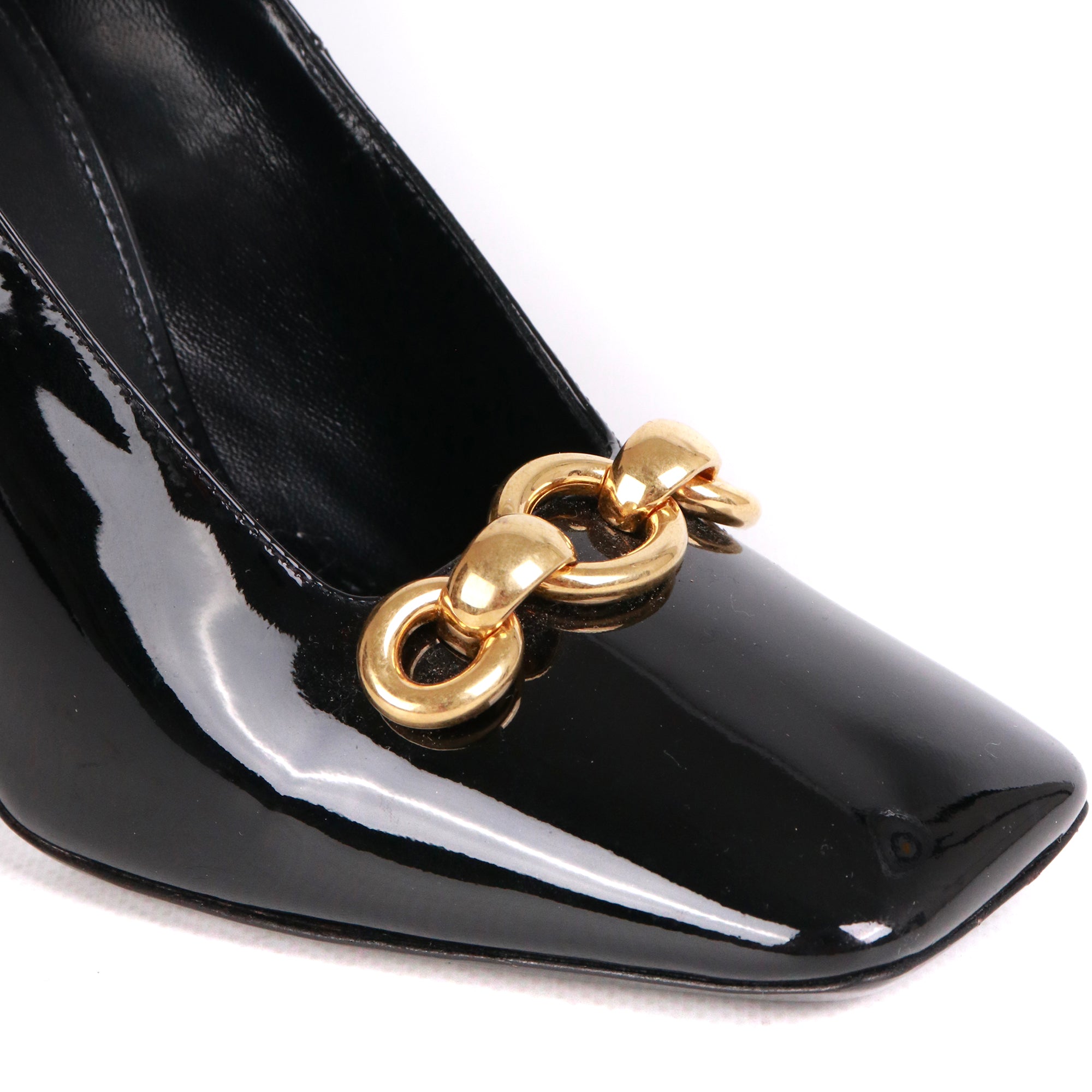 SAINT LAURENT - Escarpins Swing Saint Laurent en cuir verni noir (T38,5)