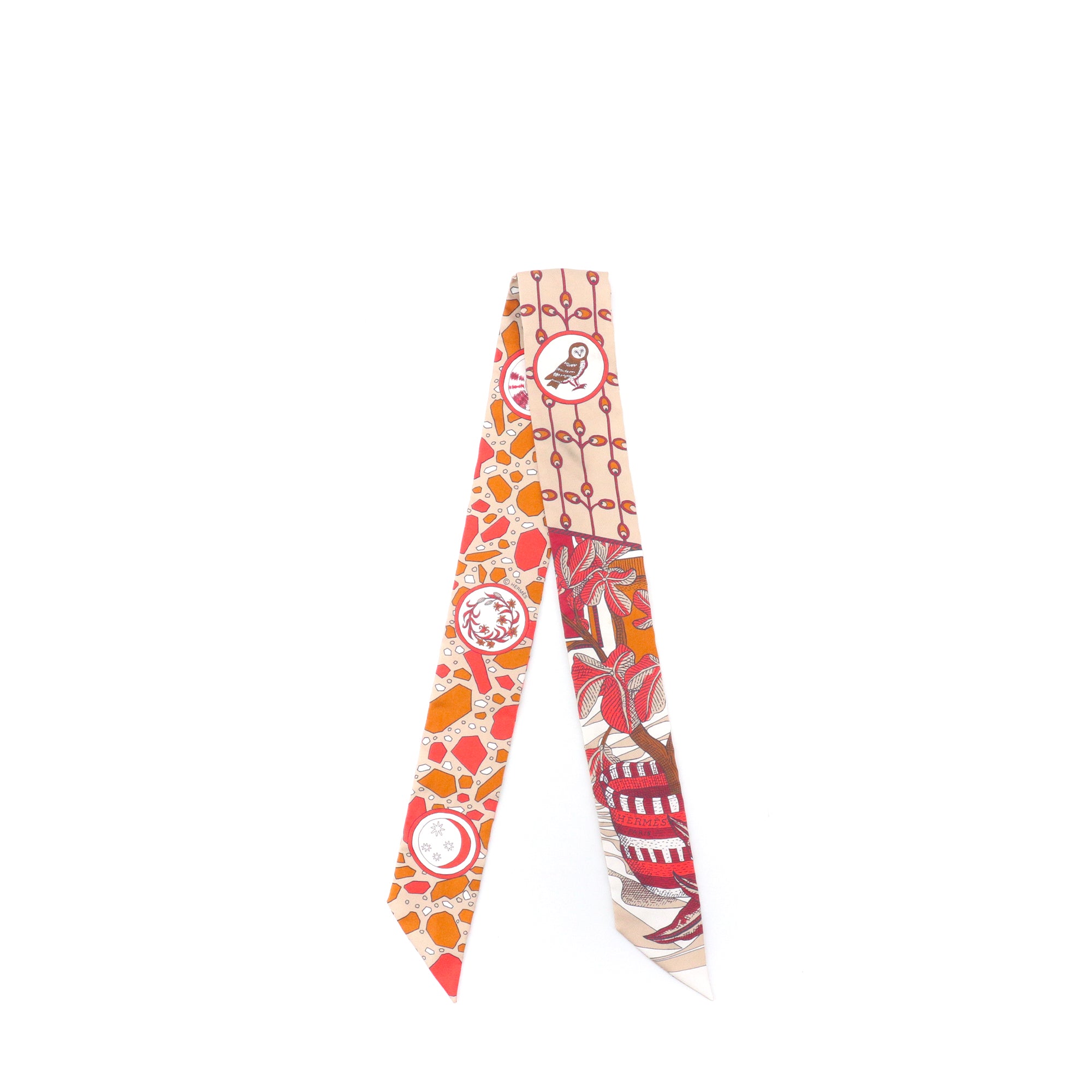 HERMÈS - Twilly Hermès en soie multicolore