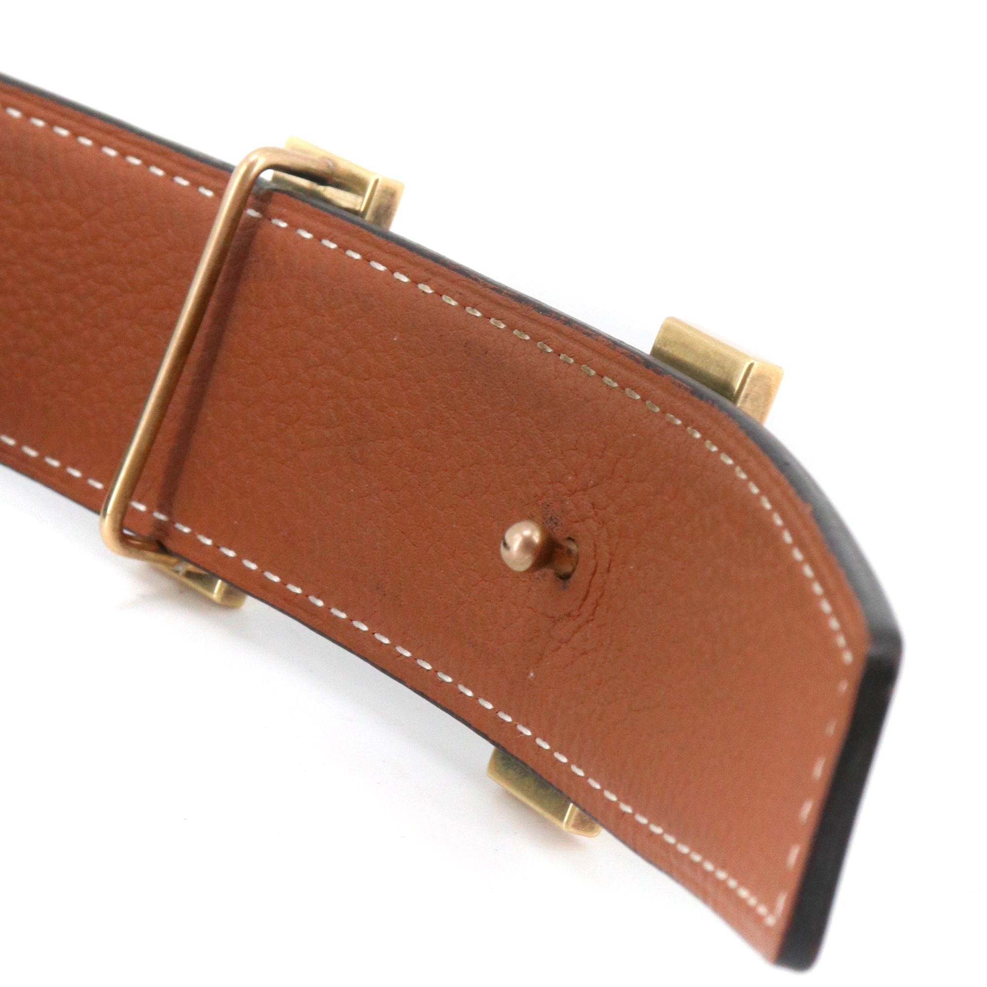 HERMÈS - Ceinture réversible H Hermès en cuir lisse noir (T90)