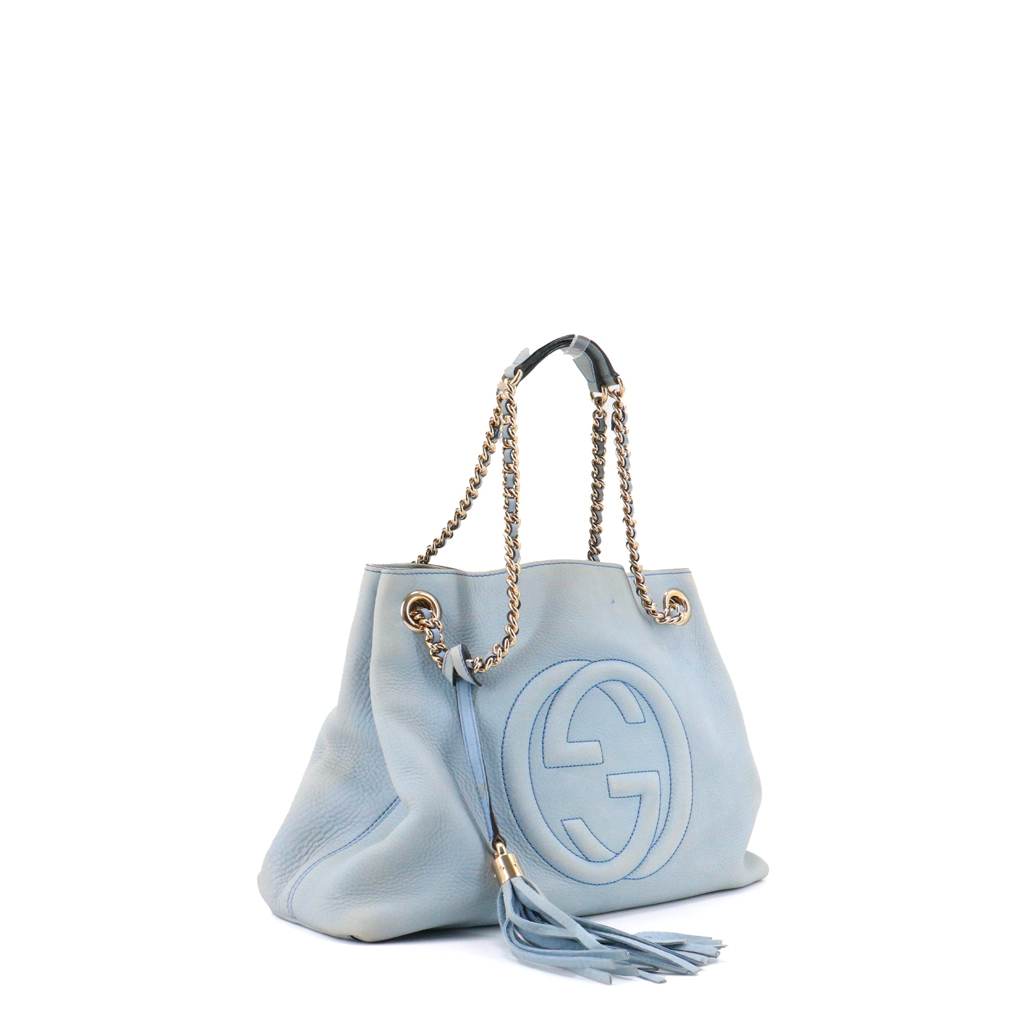 GUCCI - Gucci Soho tote bag in light blue grained leather 