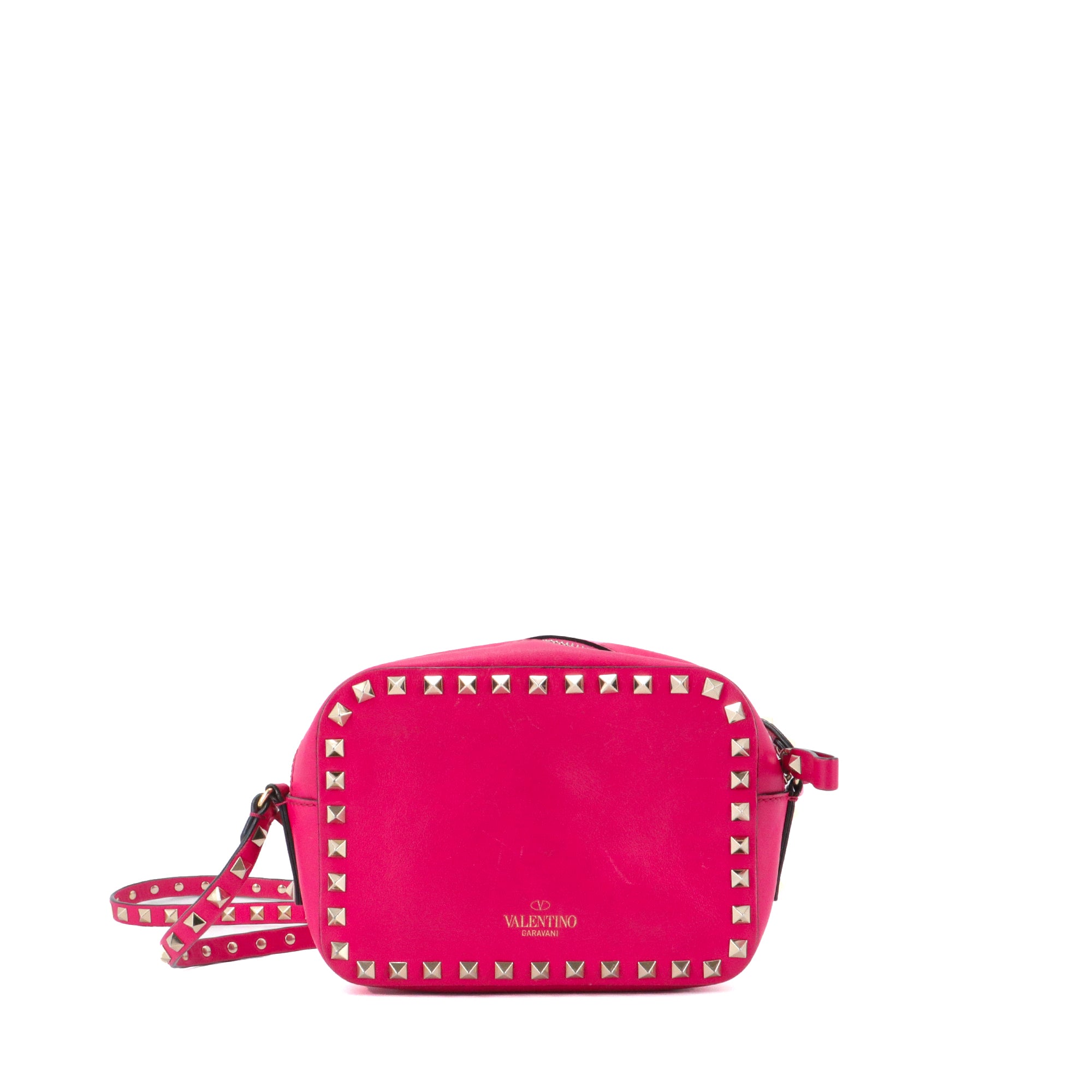 VALENTINO - Valentino Rockstud Rolling shoulder bag in pink smooth leather