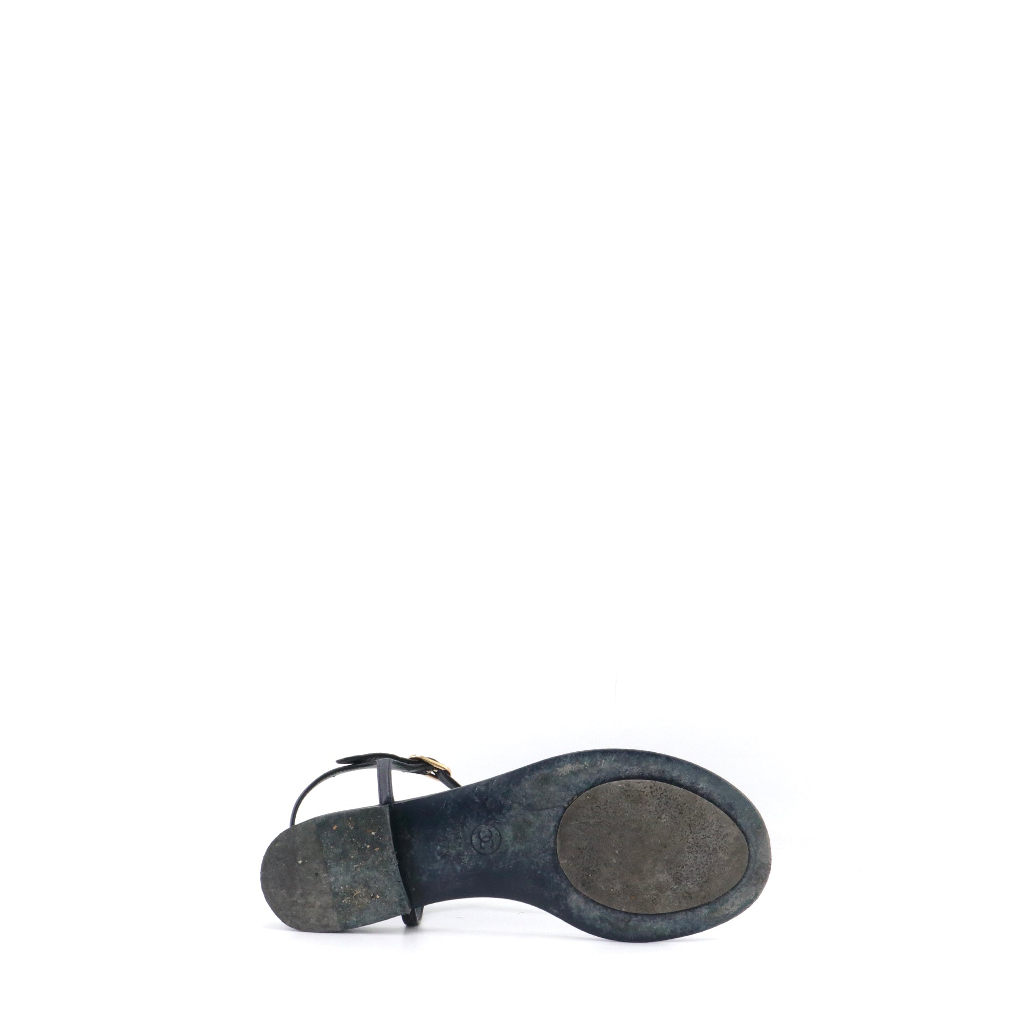 CHANEL - Chanel CC sandals in navy blue leather (size 37.5)