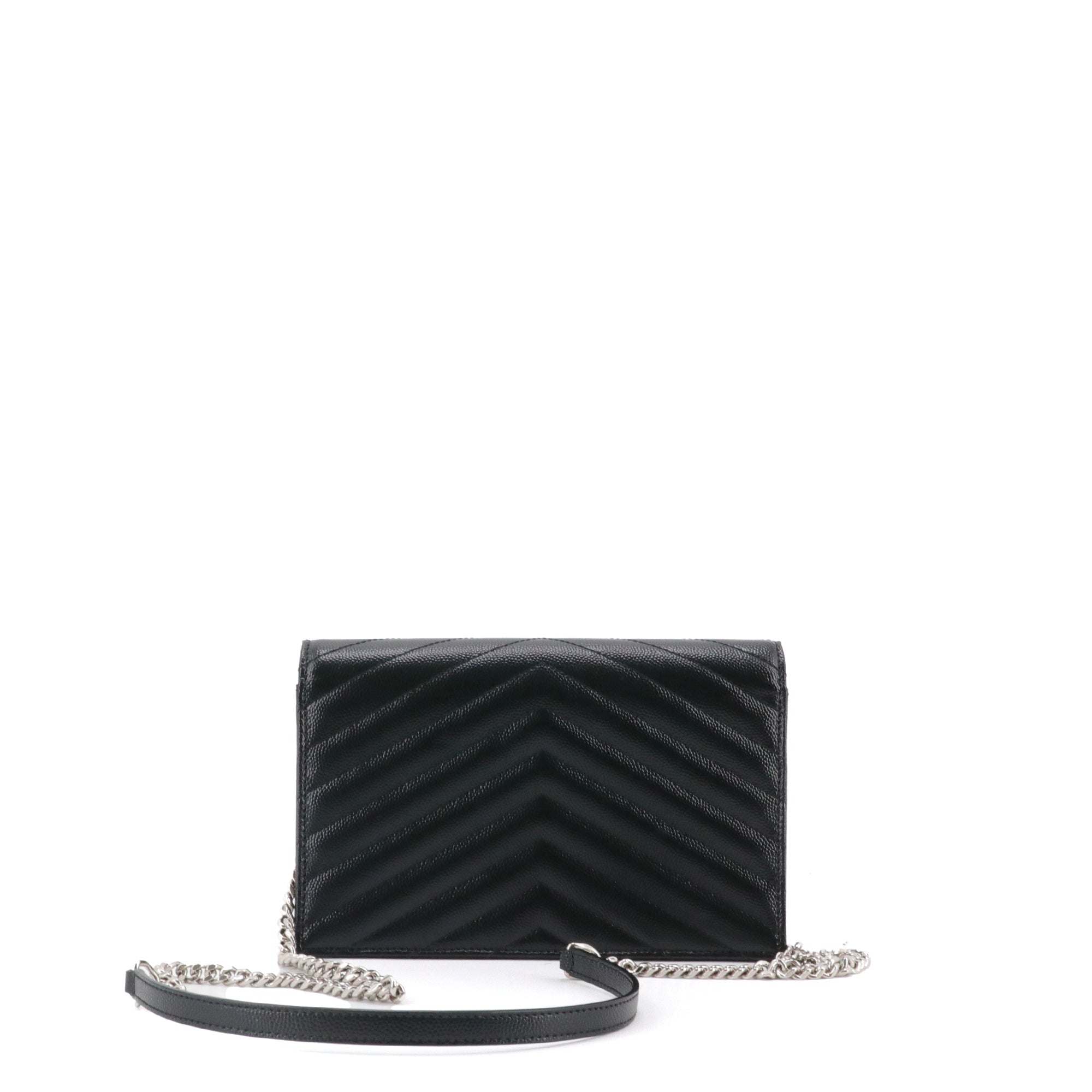 SAINT LAURENT - Sac à bandoulière Wallet on chain Cassandre Saint Laurent cuir grainé chevron noir