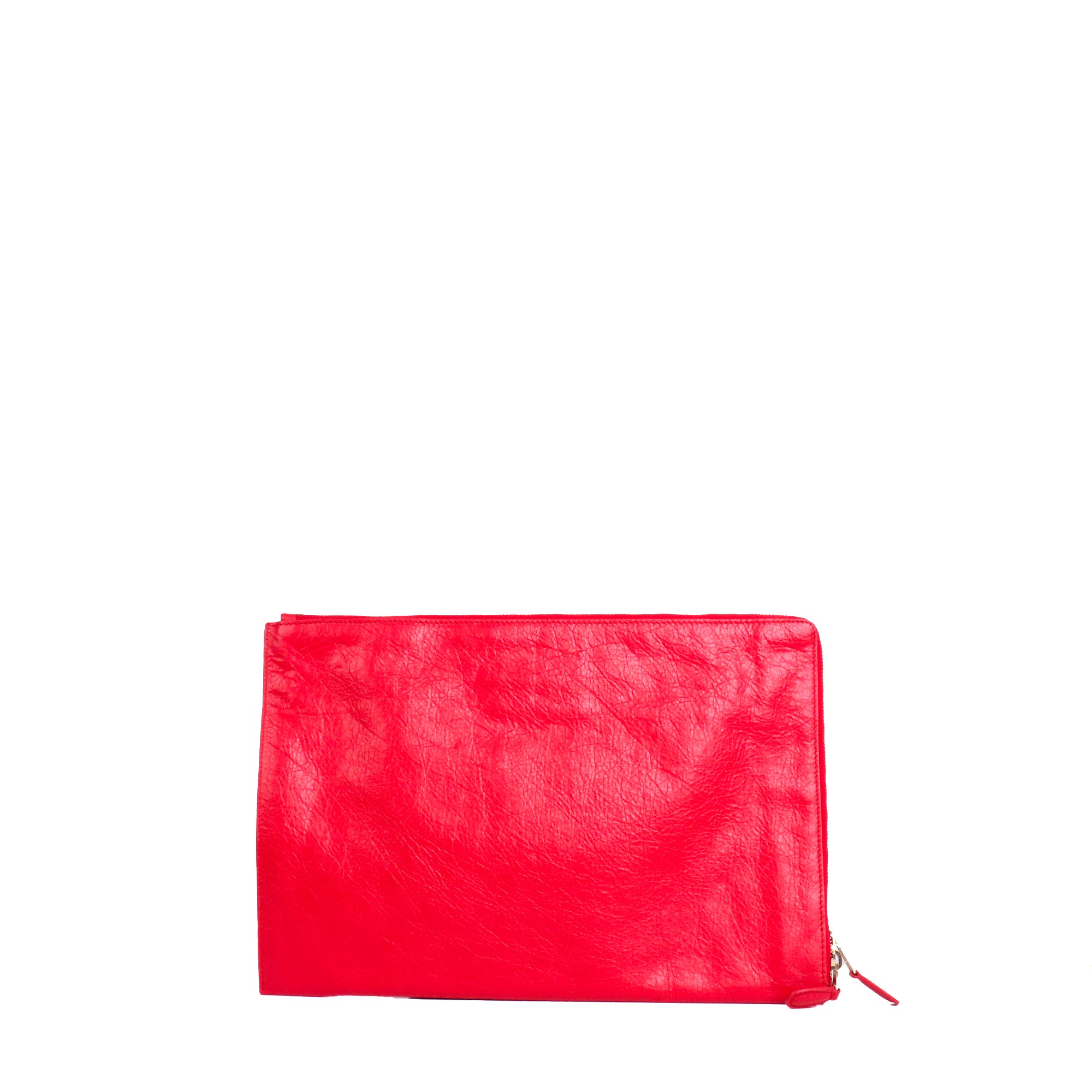 BALENCIAGA - Pochette City Clip Balenciaga en cuir froissé rouge