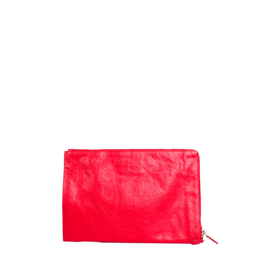 BALENCIAGA - Pochette City Clip Balenciaga en cuir froissé rouge