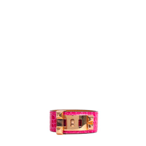 HERMÈS - Hermes Collier de Chien Bracelet in Pink Alligator Leather (T2)