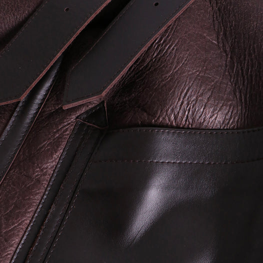 BALENCIAGA - Manteau Aviateur Balenciaga en cuir et laine marron (T34)