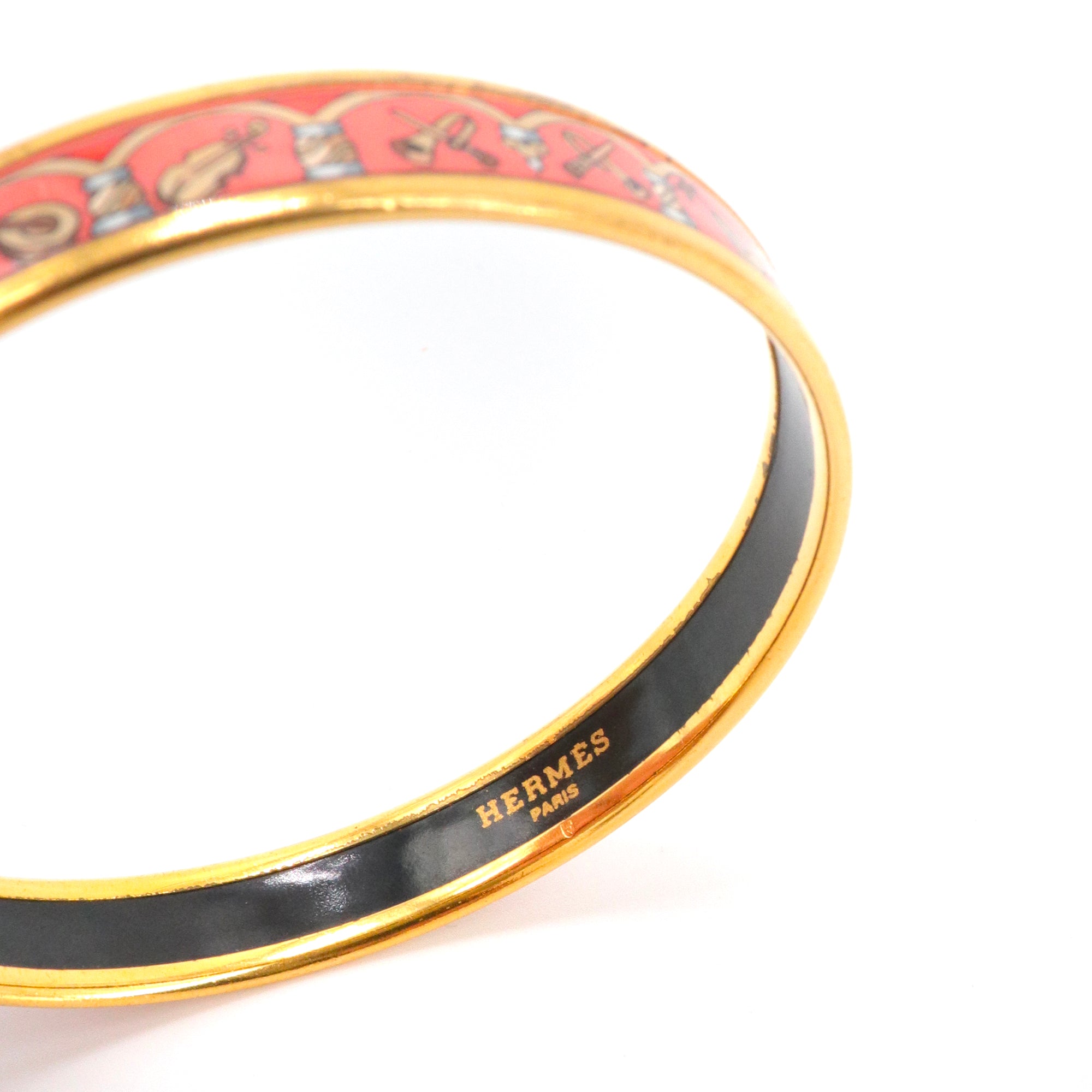 HERMÈS - Bracelet Jonc Hermès en metal doré et email (T2)