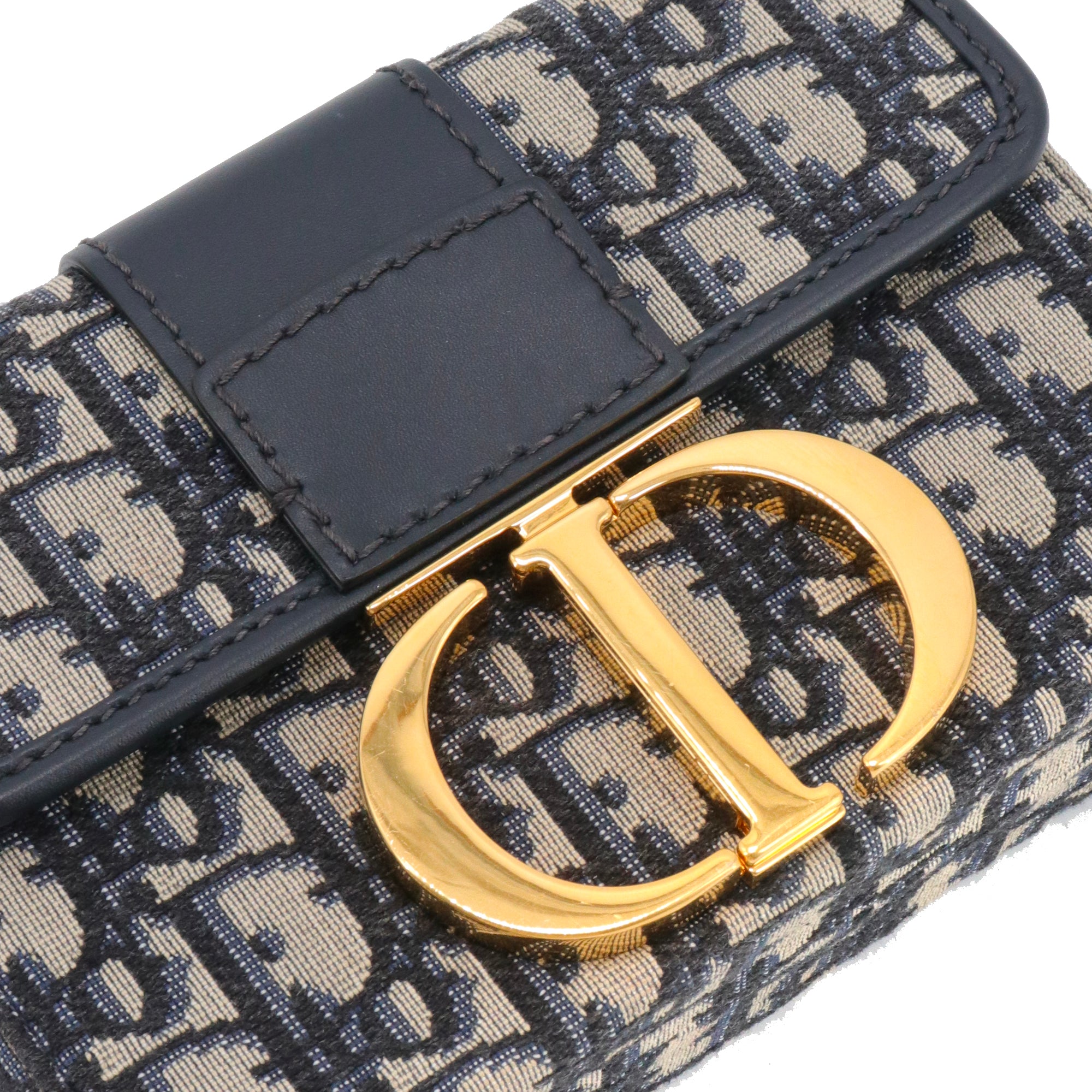 DIOR - Dior 30 Montaigne Box shoulder bag in navy blue canvas and leather