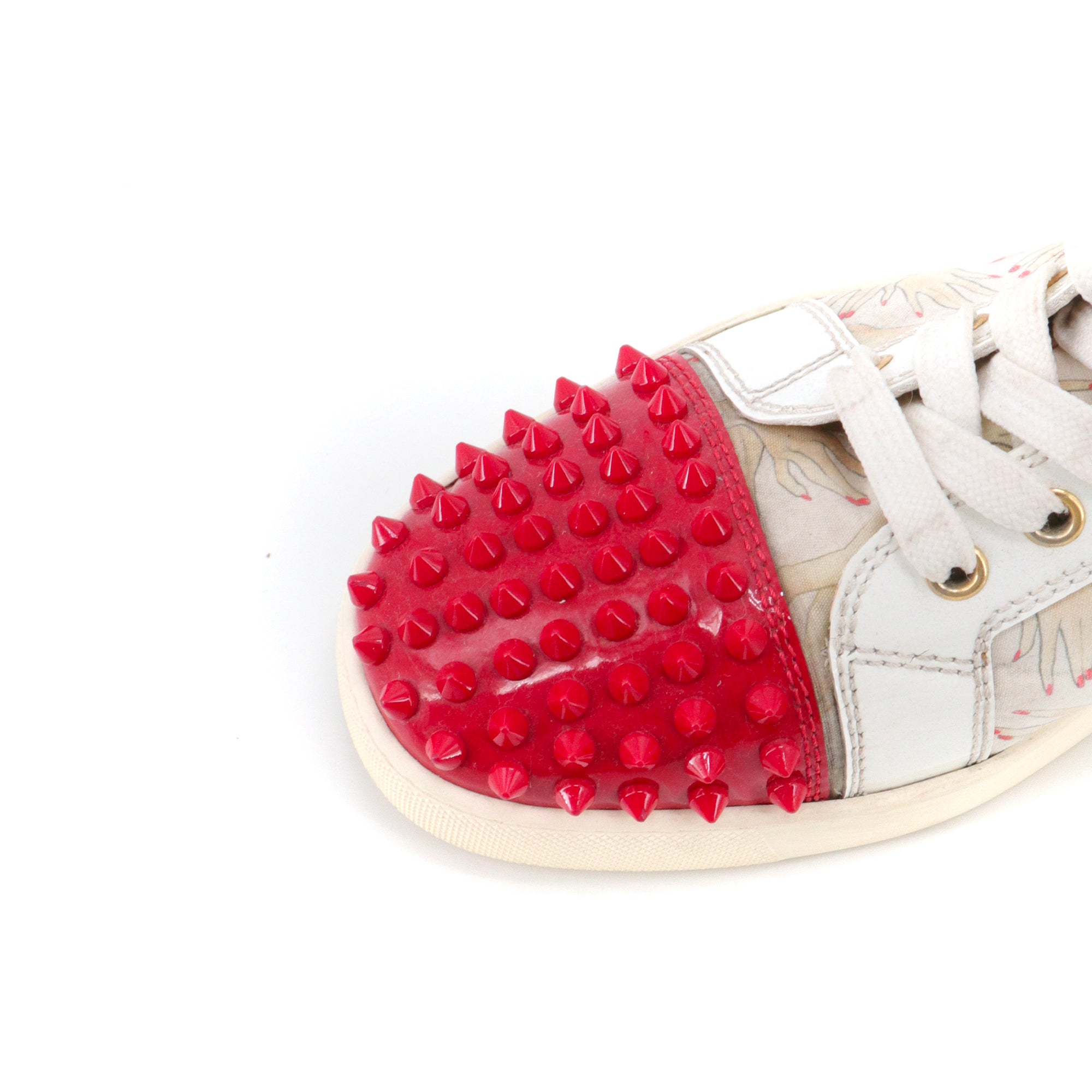 LOUBOUTIN - Lou Spikes Louboutin high-top sneakers in white and red leather (T38)