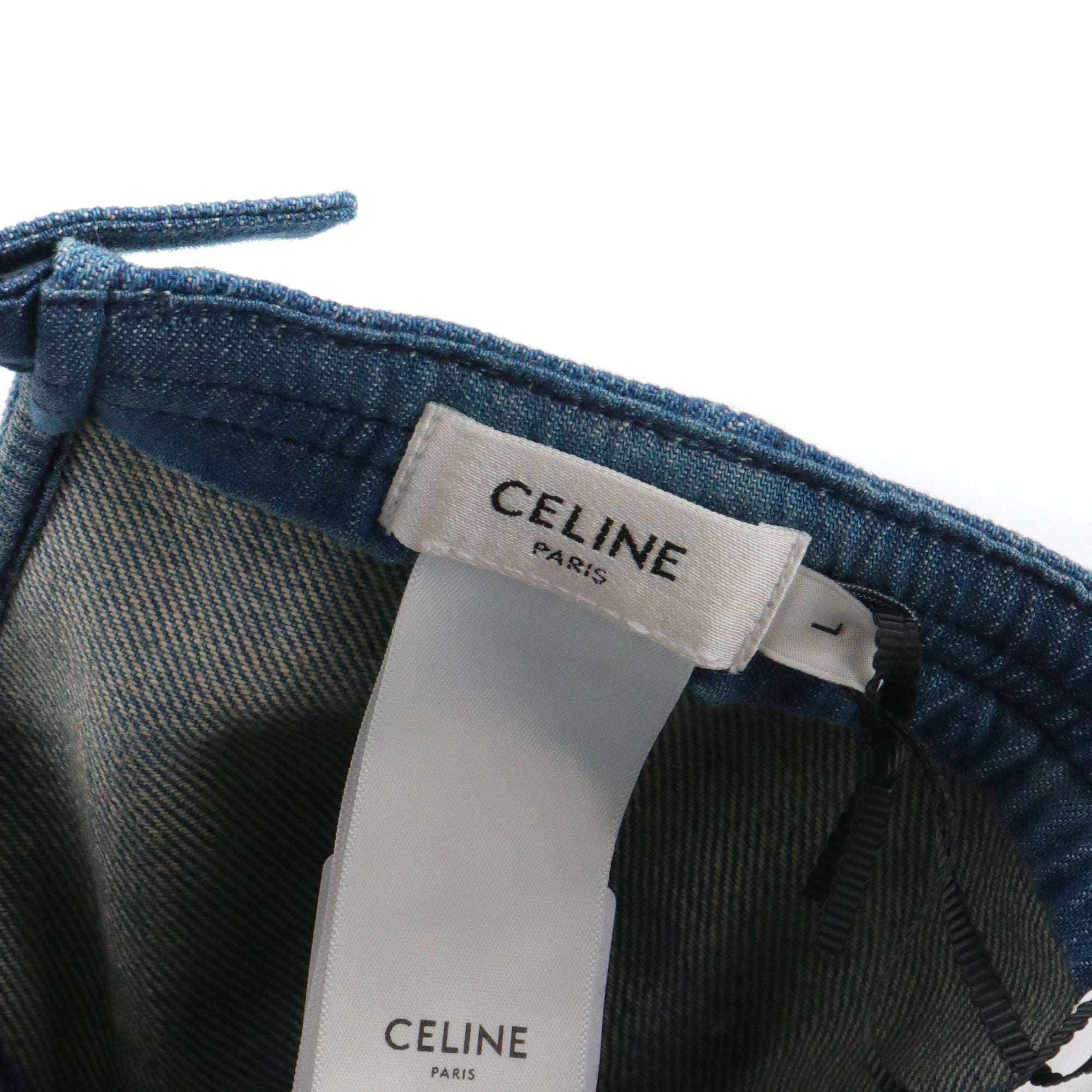 CELINE - Celine Triomphe Baseball Cap in beige denim and velvet (L)