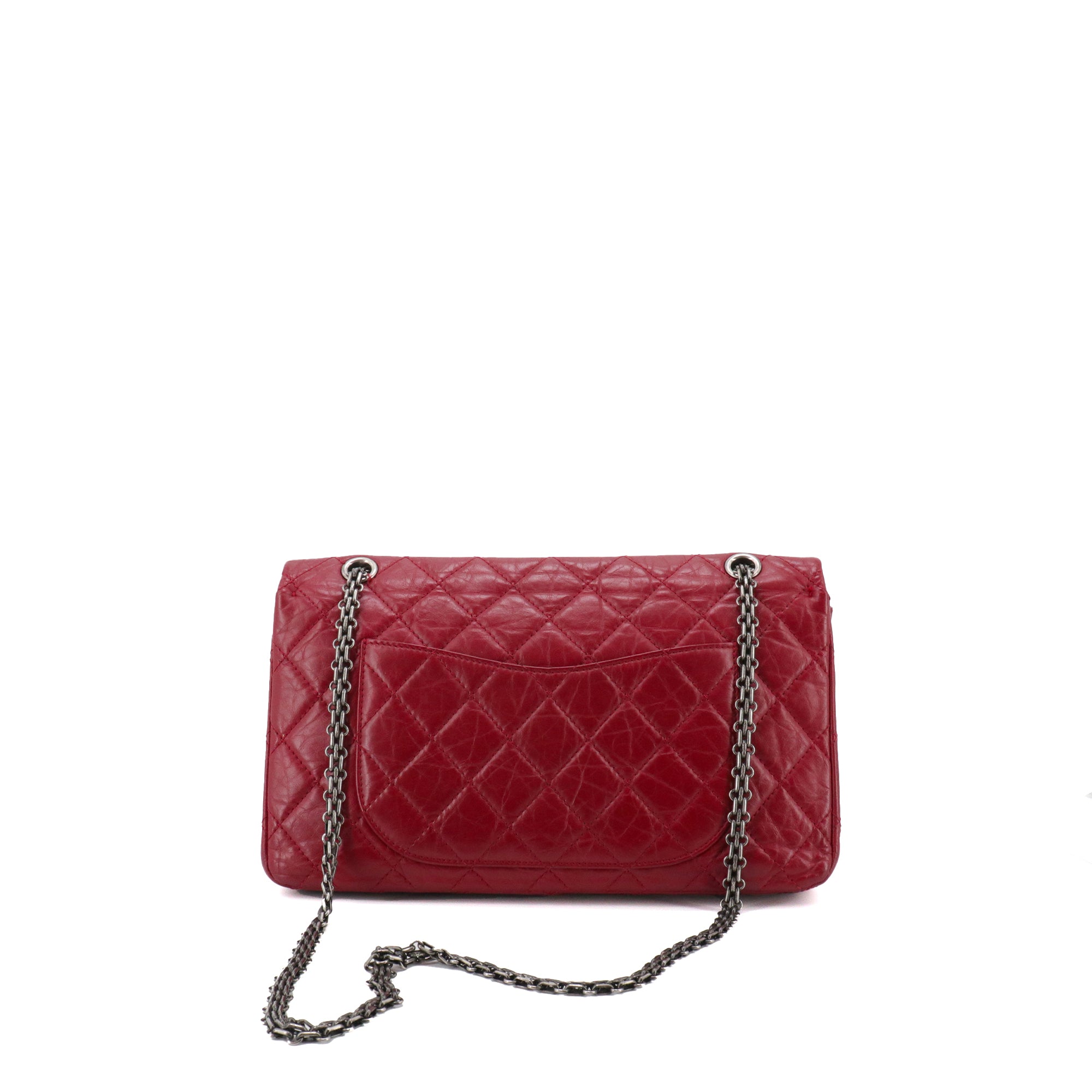 CHANEL - Sac à bandoulière 2.55 Chanel en cuir froissé bordeaux
