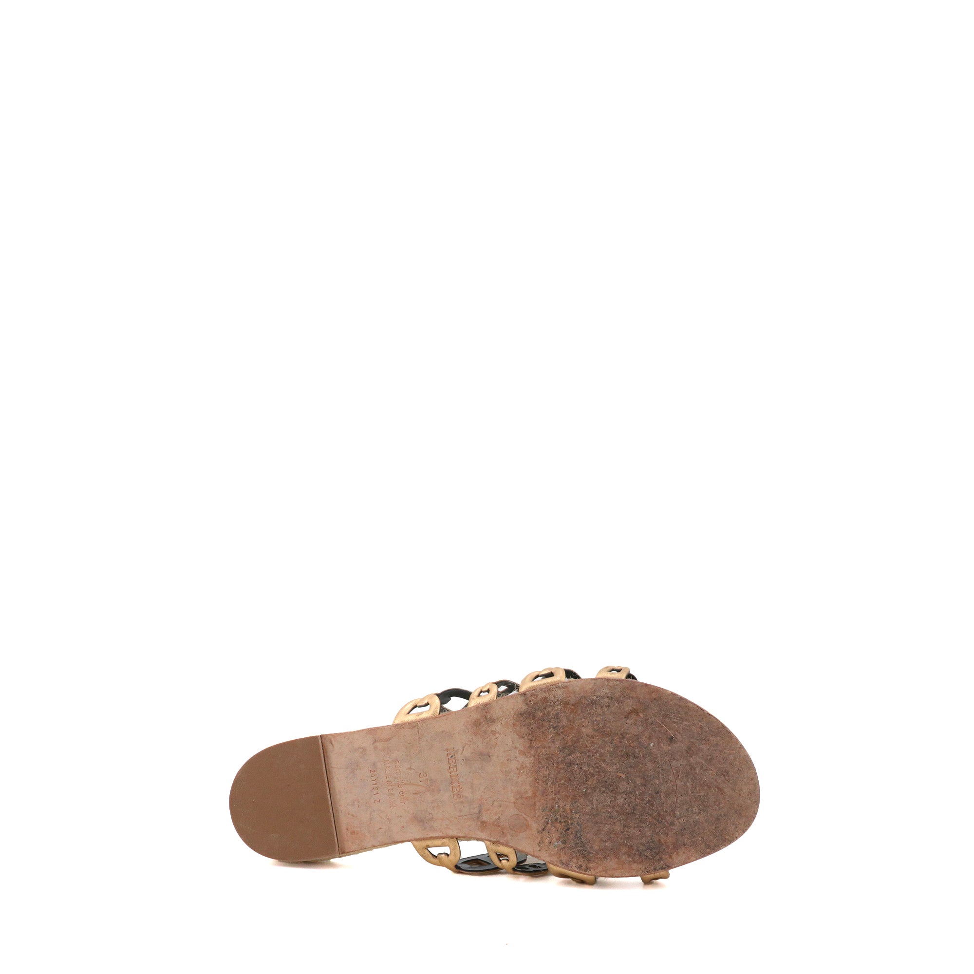 HERMÈS - Ancone Hermès sandals in gold leather (T37)