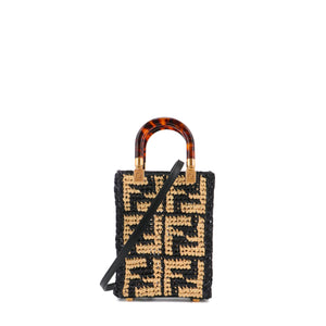 FENDI - Fendi Sunshine shoulder bag in beige and black raffia