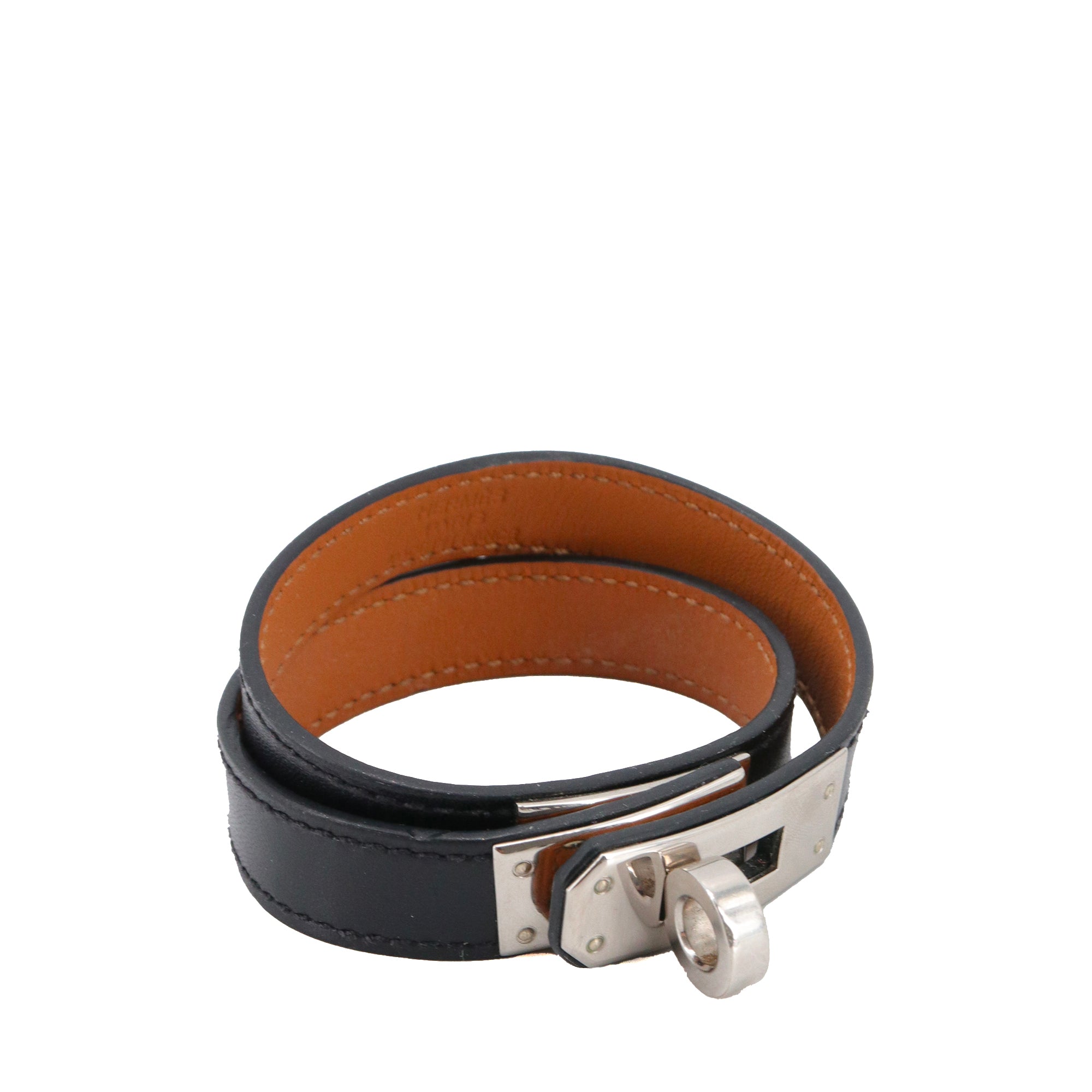 HERMÈS - Bracelet Kelly double tour Hermès en cuir noir (S)