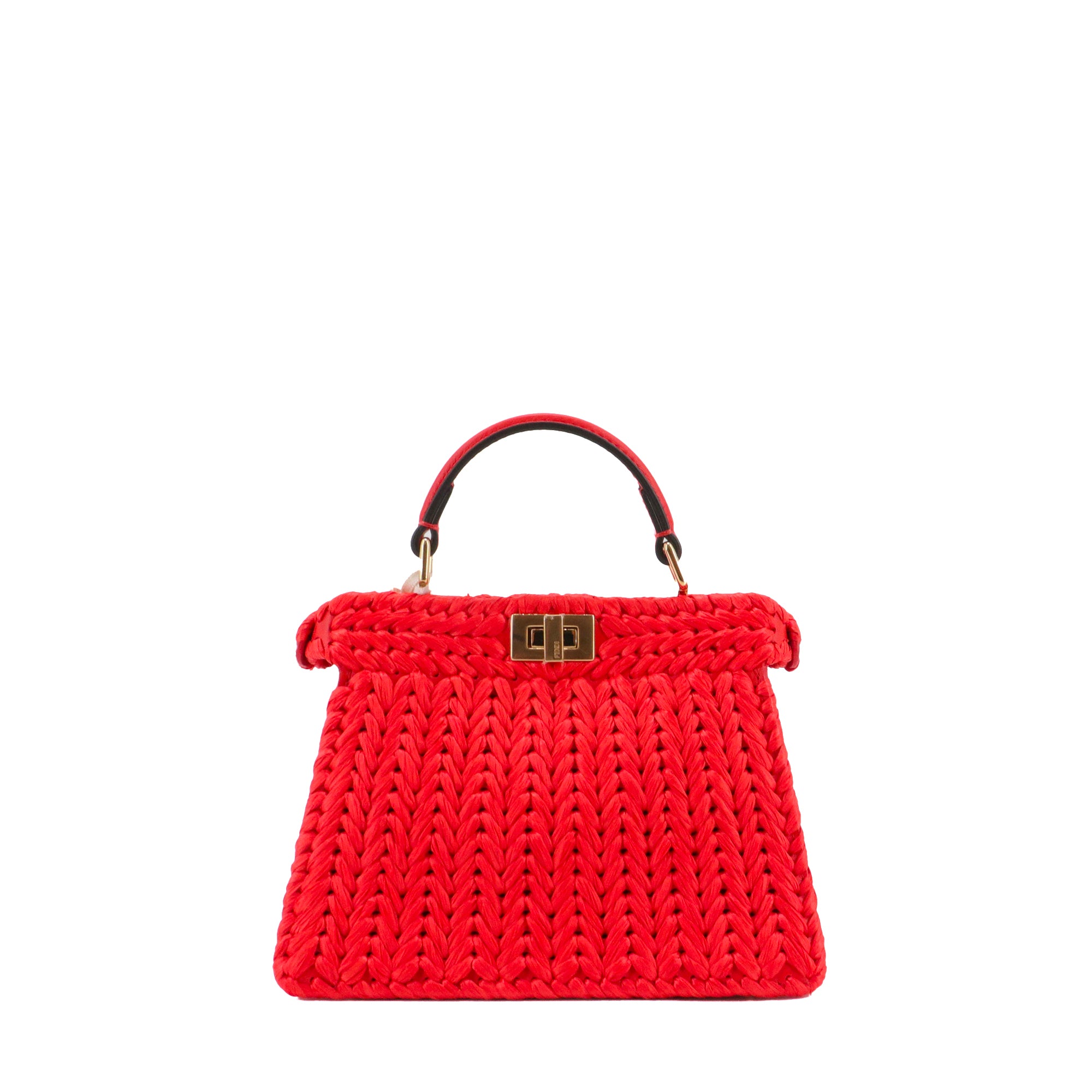 FENDI - Fendi Peekaboo Iseeu handbag in raffia and red leather