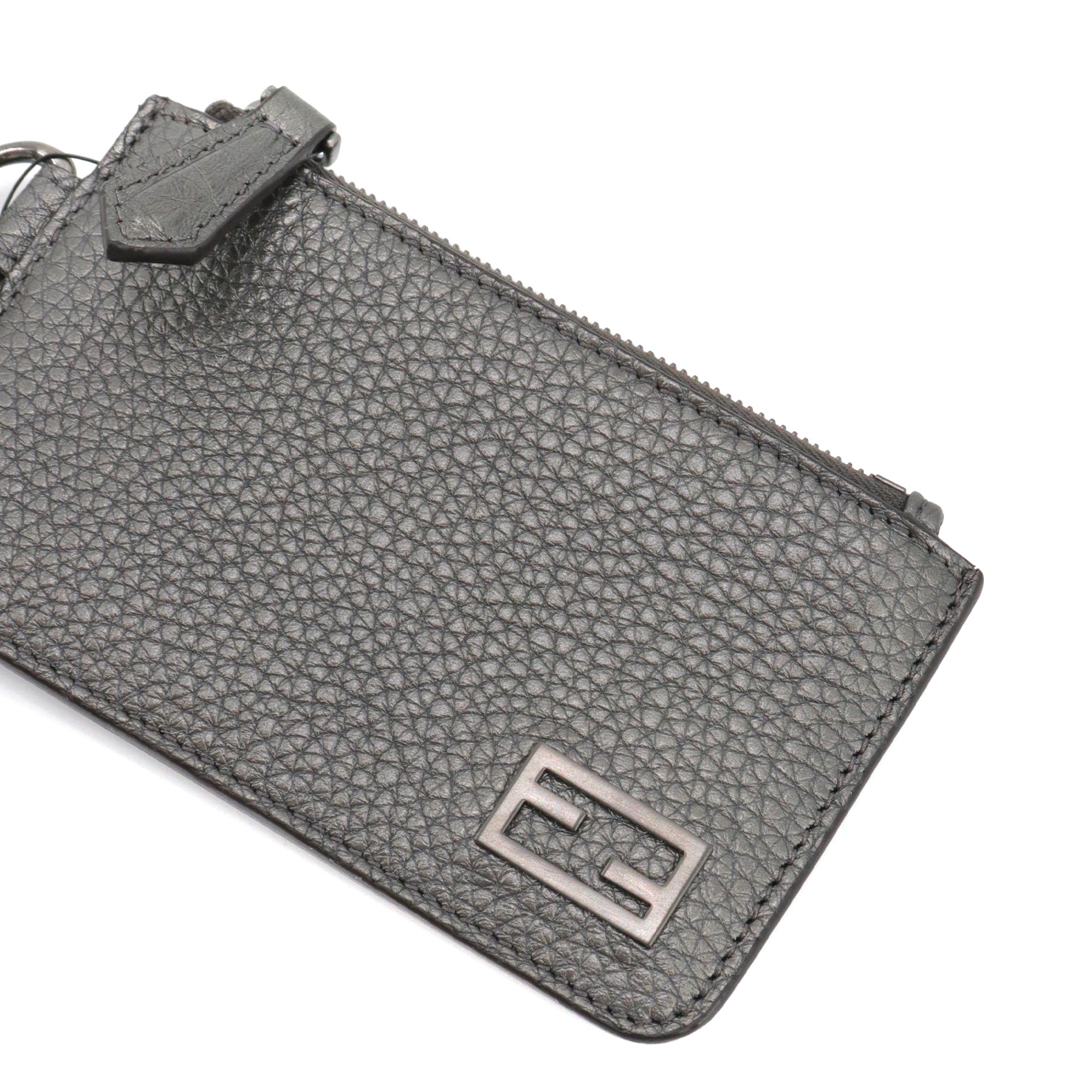FENDI - Fendi card holder in metallic gray grained leather