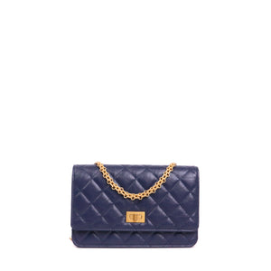 CHANEL - Wallet on chain 2.55 Chanel en cuir matelassé bleu marine