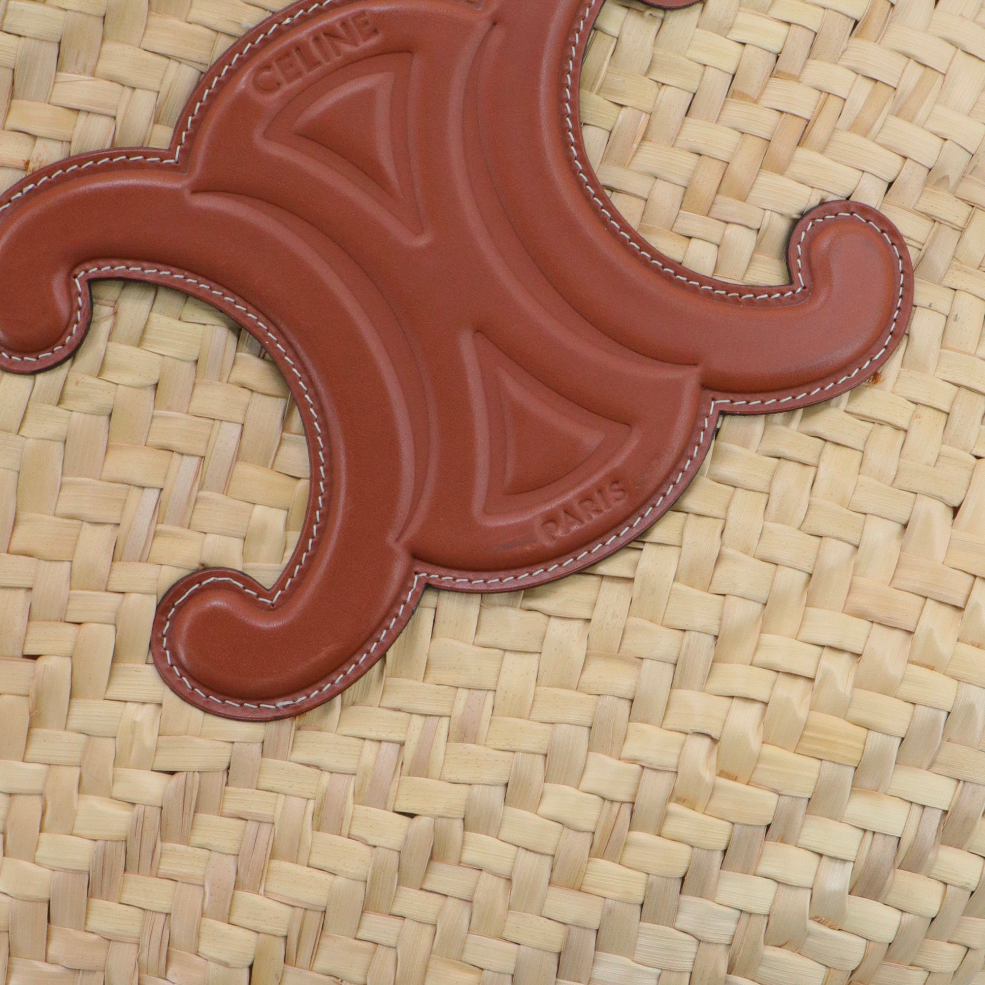 CELINE - Panier Triomphe medium Celine en osier et cuir marron