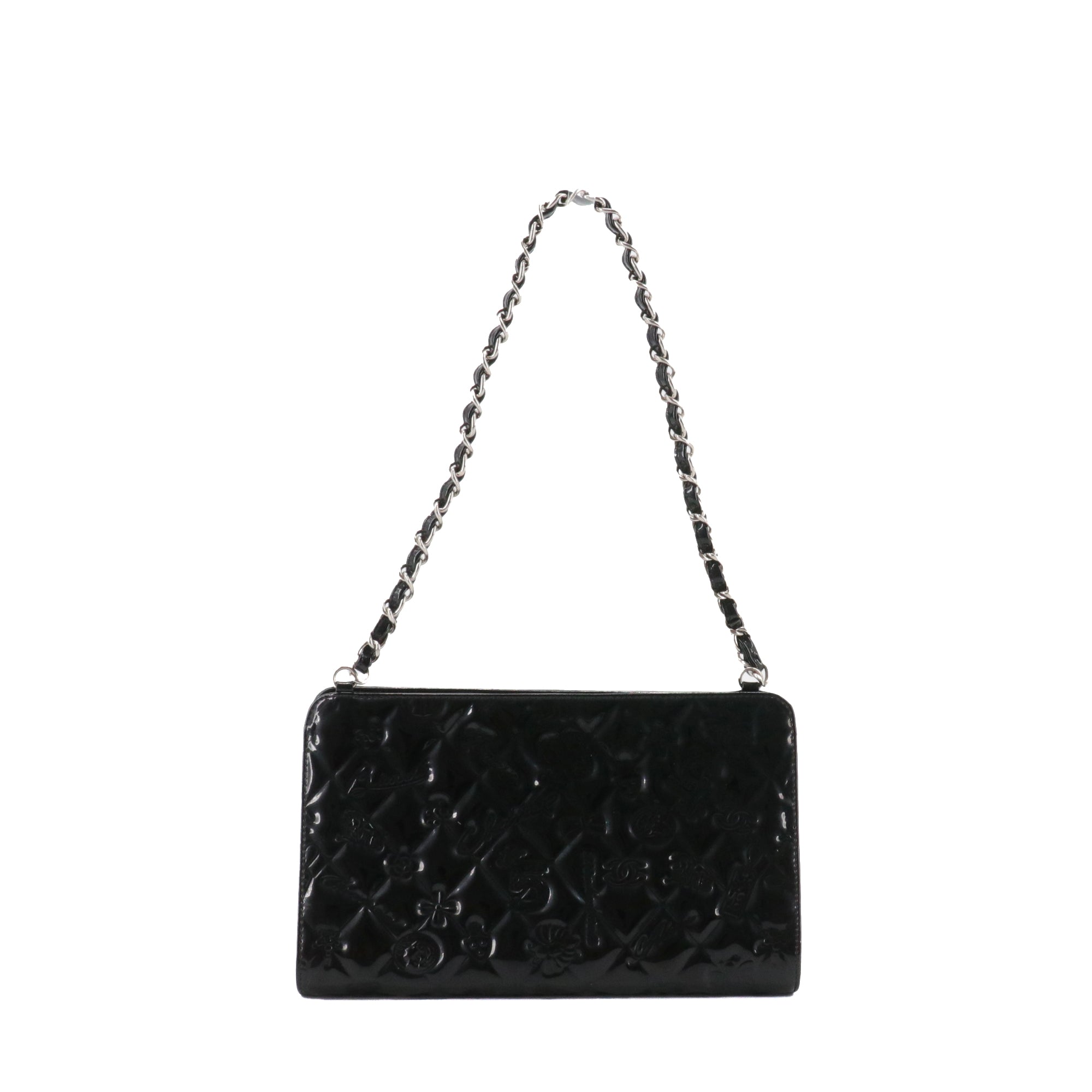 CHANEL - Sac à épaule Mademoiselle Chanel en cuir verni noir vintage