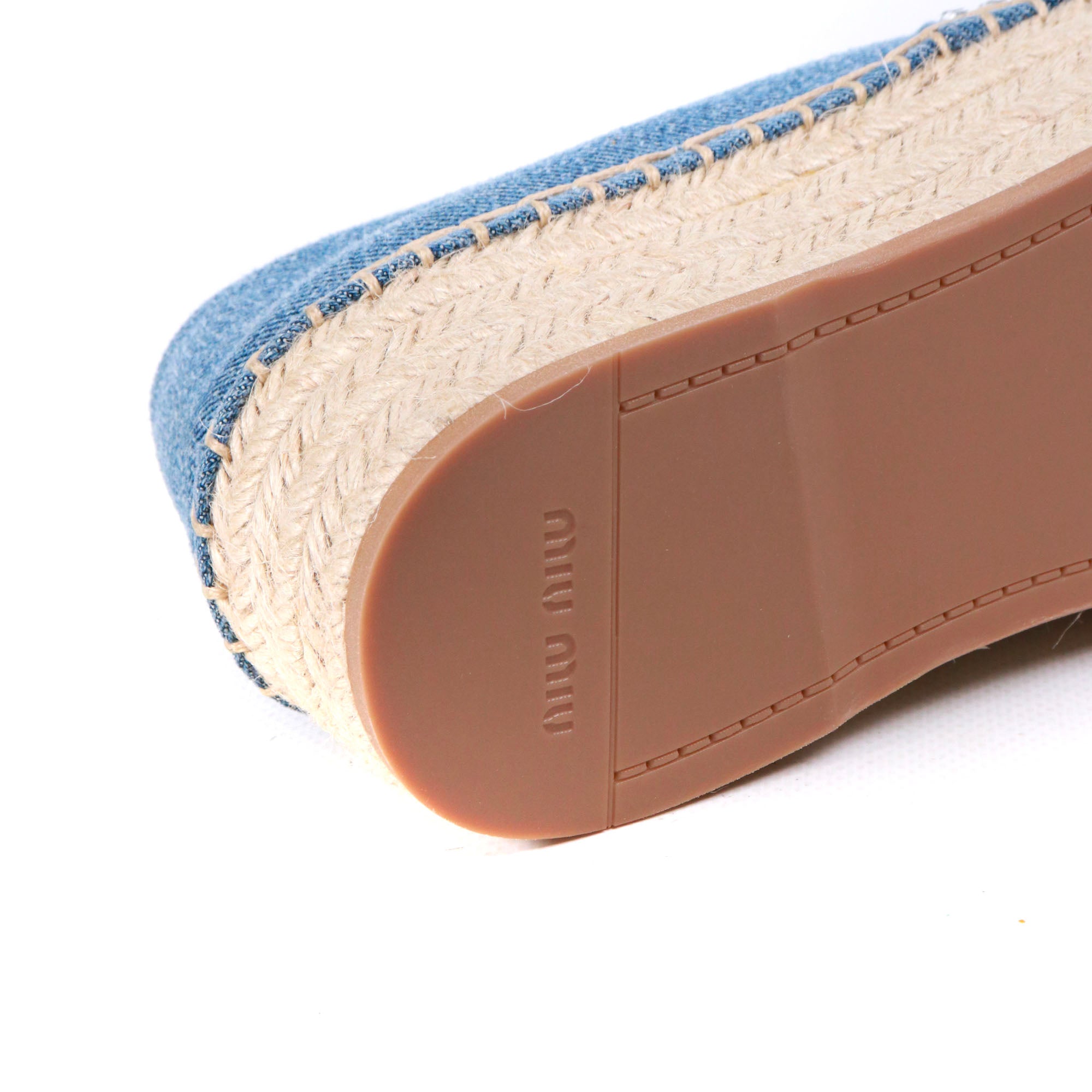 MIU MIU - Espadrilles compensées Miu Miu en denim et strass (T37,5)