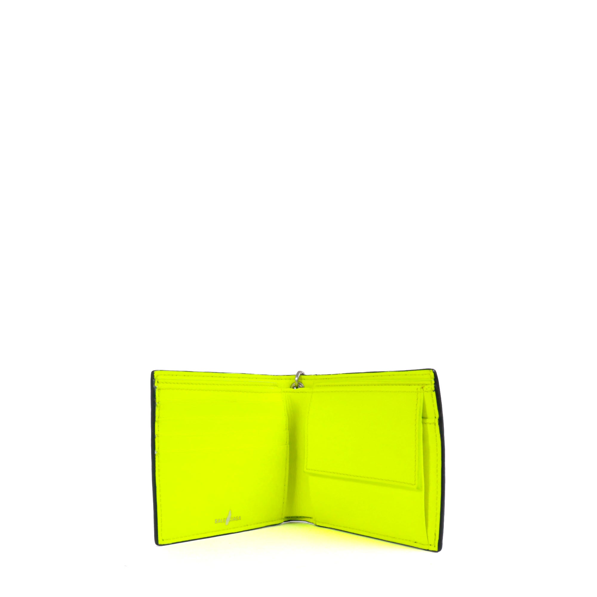 BALENCIAGA - Balenciaga Ville wallet in black grained leather with fluorescent yellow interior