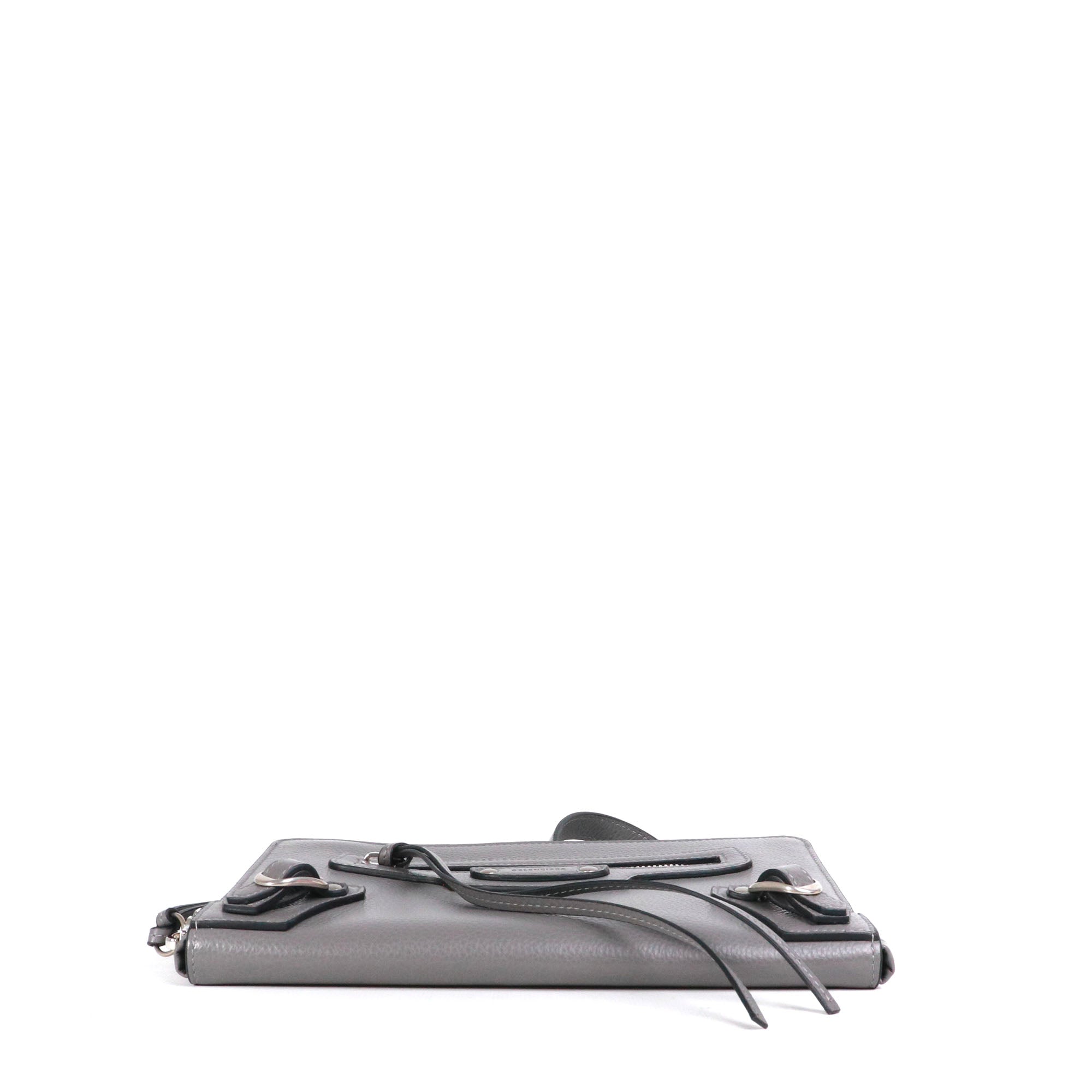 BALENCIAGA - Balenciaga nano flat Neo Classic shoulder bag in gray grained leather