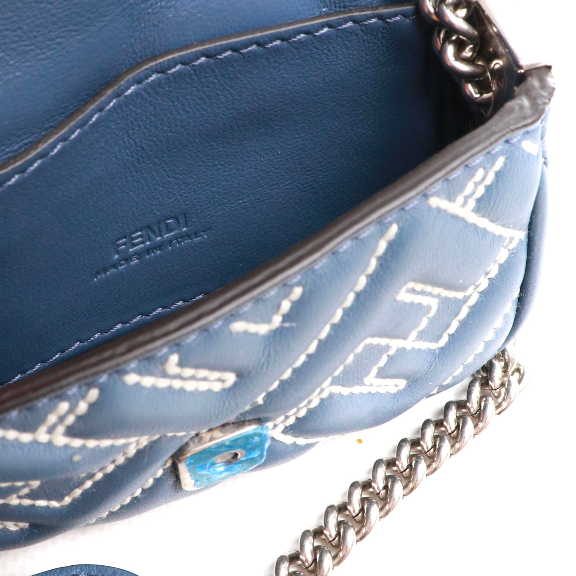 FENDI - Fendi Baguette Nano shoulder bag in blue gray nappa leather